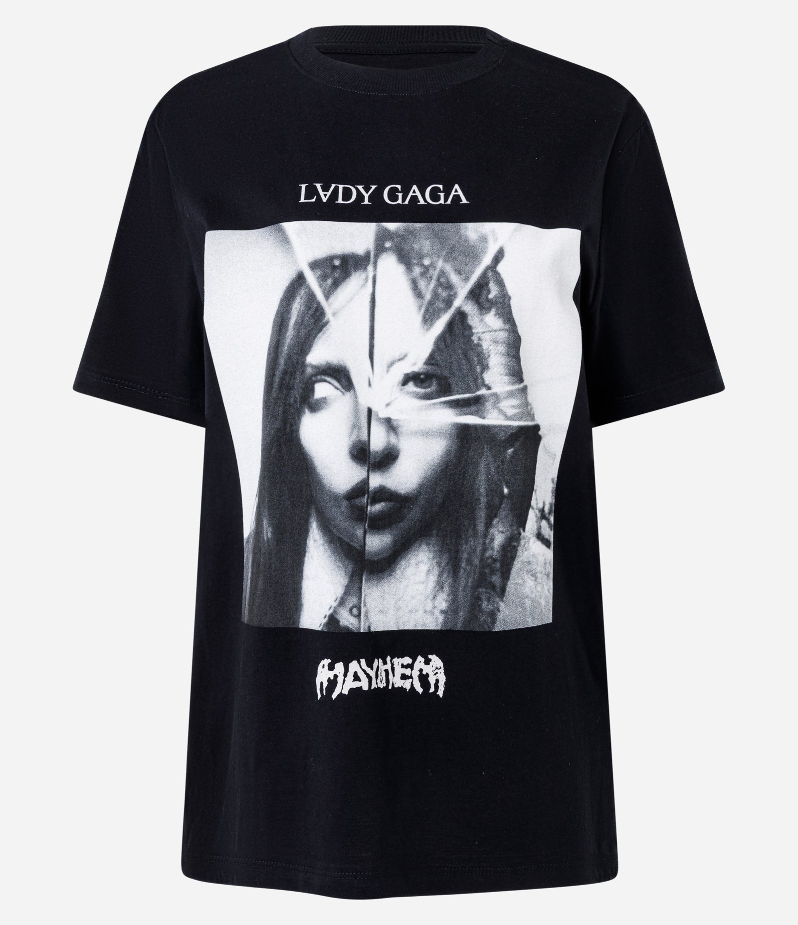 Camiseta em Algodão com Estampa e Lettering Lady Gaga Preto 5