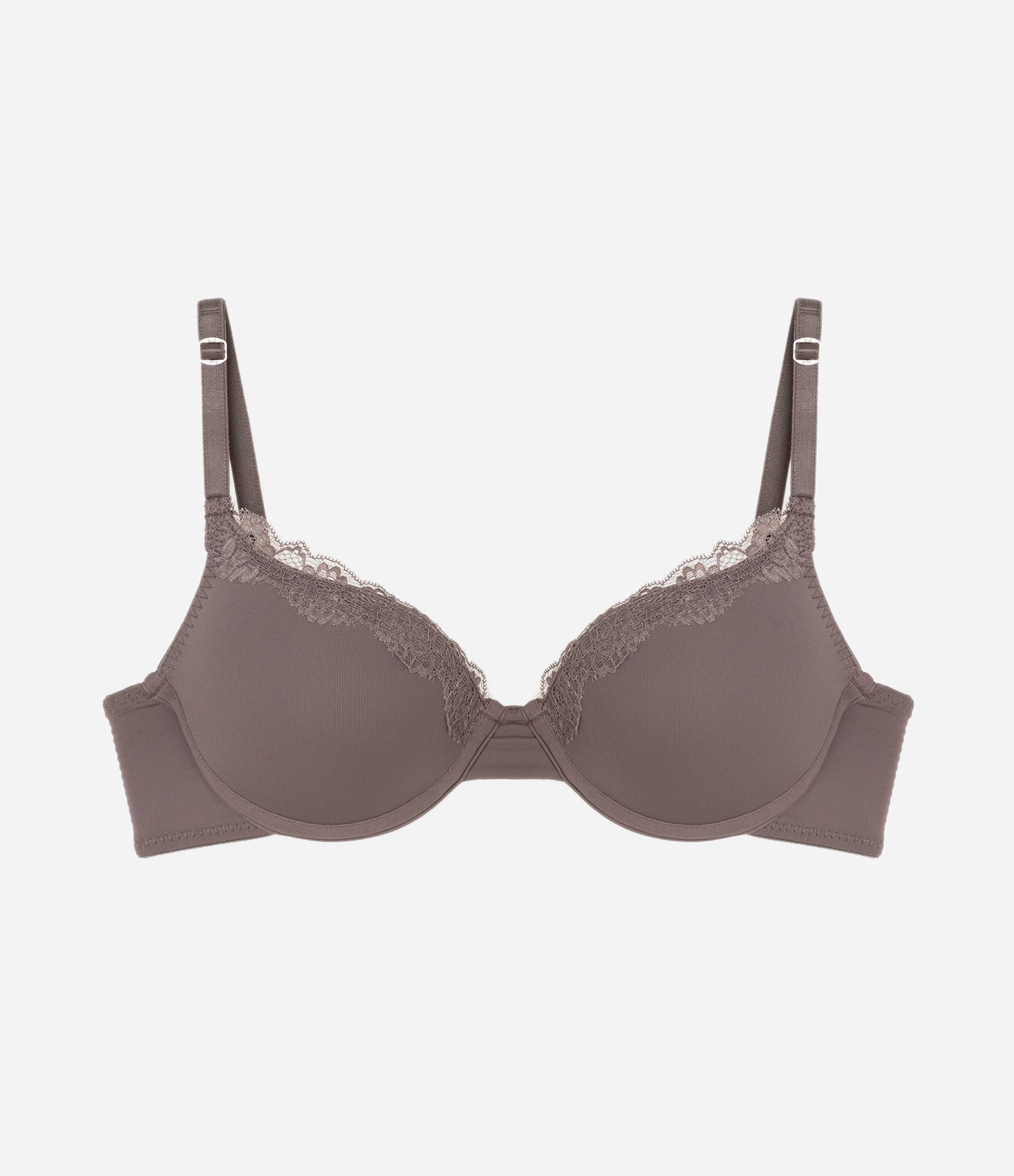Sutiã Push Up com Bojo em Microfibra com Detalhes em Renda Marrom Acinzentado 5