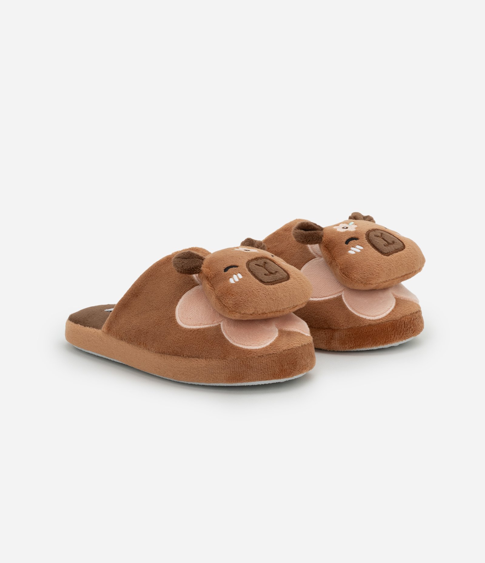 Pantufa Infantil Fleece com Capivara Divertida Aplicada – Tam 29 a 36 Marrom 1