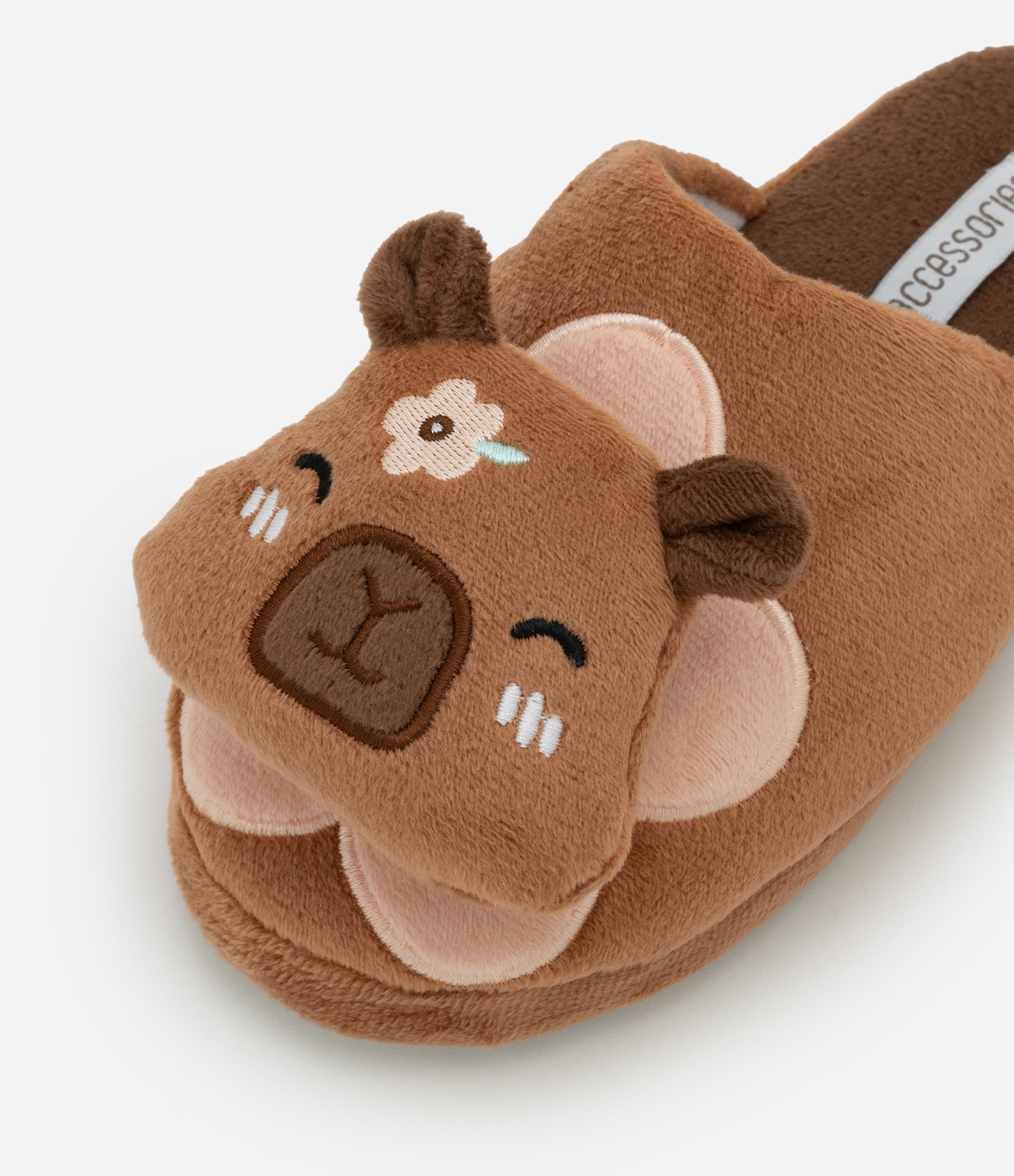 Pantufa Infantil Fleece com Capivara Divertida Aplicada – Tam 29 a 36 Marrom 5