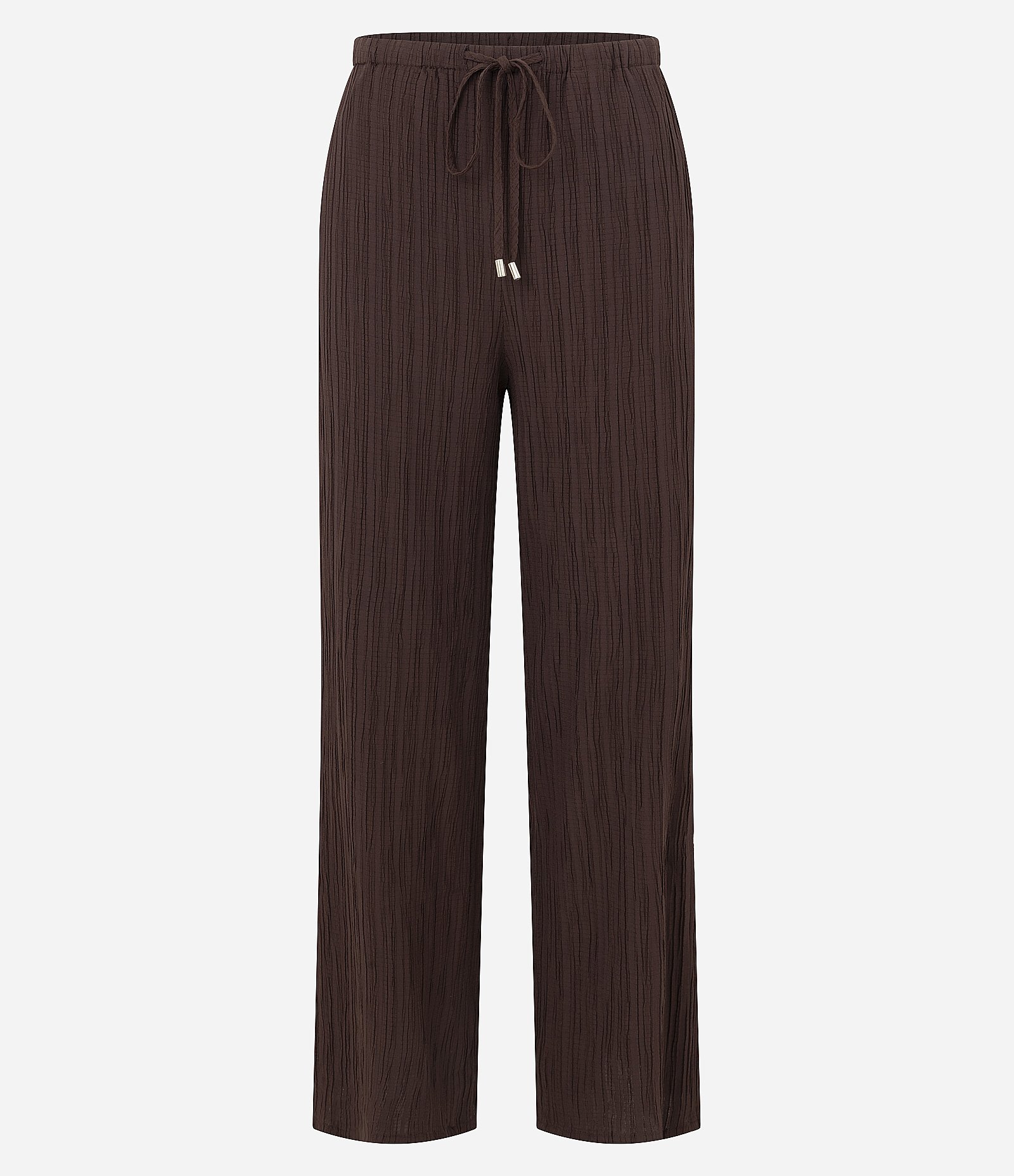 Calça Reta Fluida em Chiffon Texturizado Marrom 6