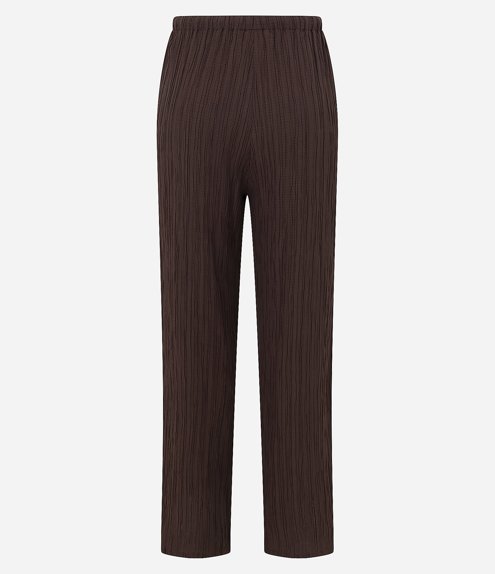 Calça Reta Fluida em Chiffon Texturizado Marrom 8