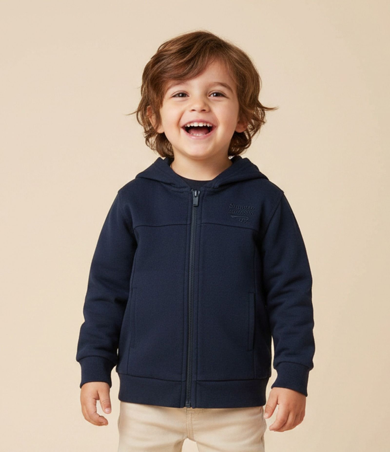 Casaco Infantil em Polar Fleece com Capuz e Bordado – Tam 1 a 6 Anos Azul Marinho 1