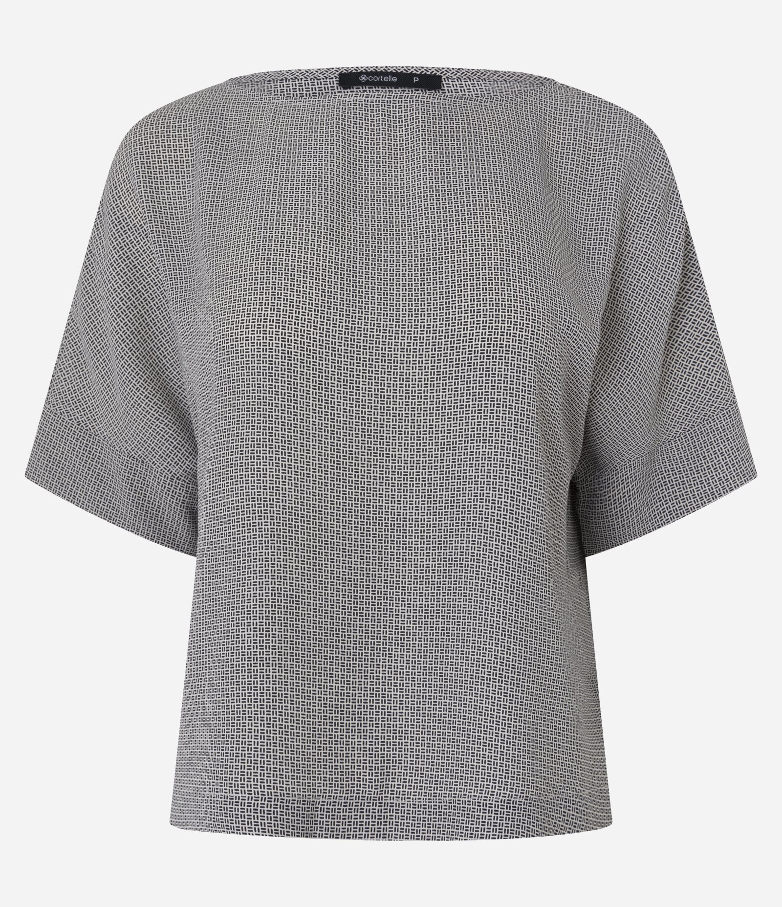 Blusa Manga Curta em Chiffon com Estampa Geométrica Cinza 1