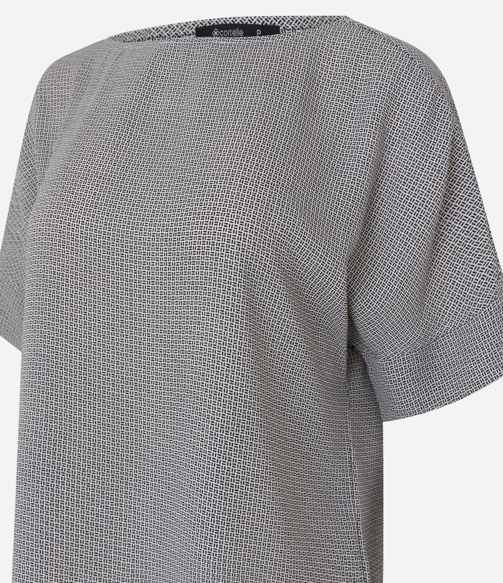 Blusa Manga Curta em Chiffon com Estampa Geométrica Cinza 2