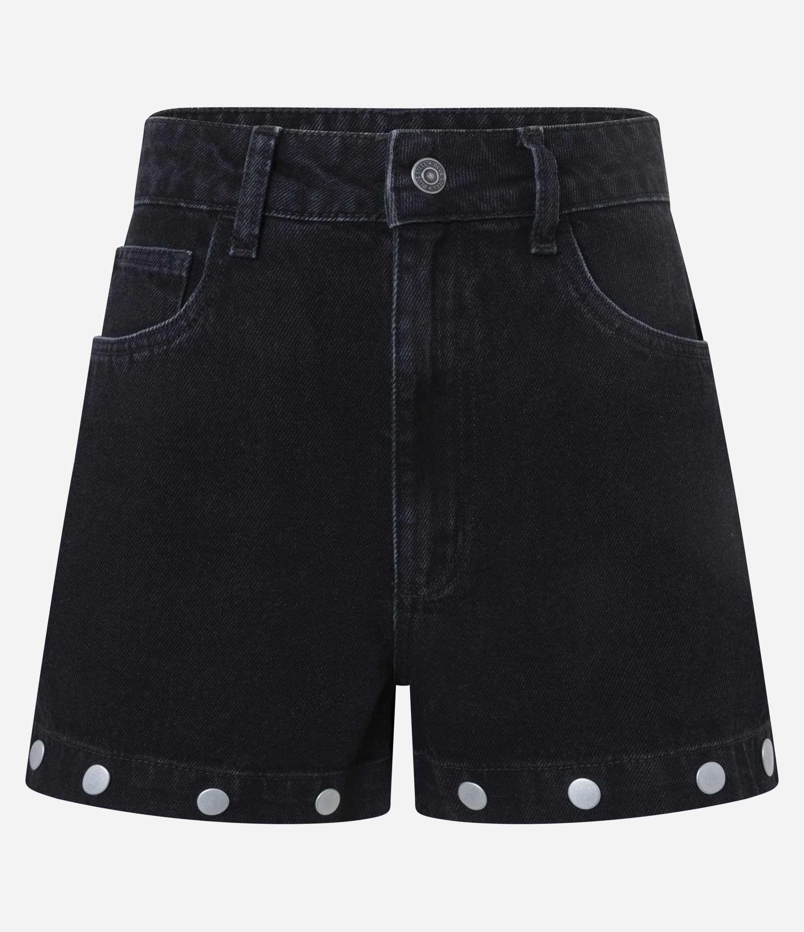Short Curto em Jeans com Cintura Alta e Barra Recortada com Rebites Prata 5