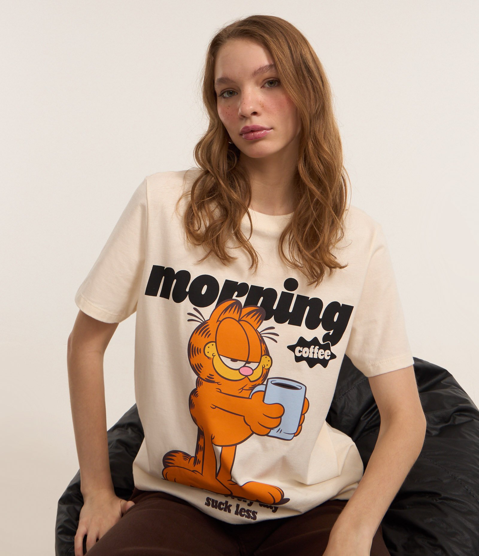 Camiseta em Algodão com Estampa Garfield Off White 1