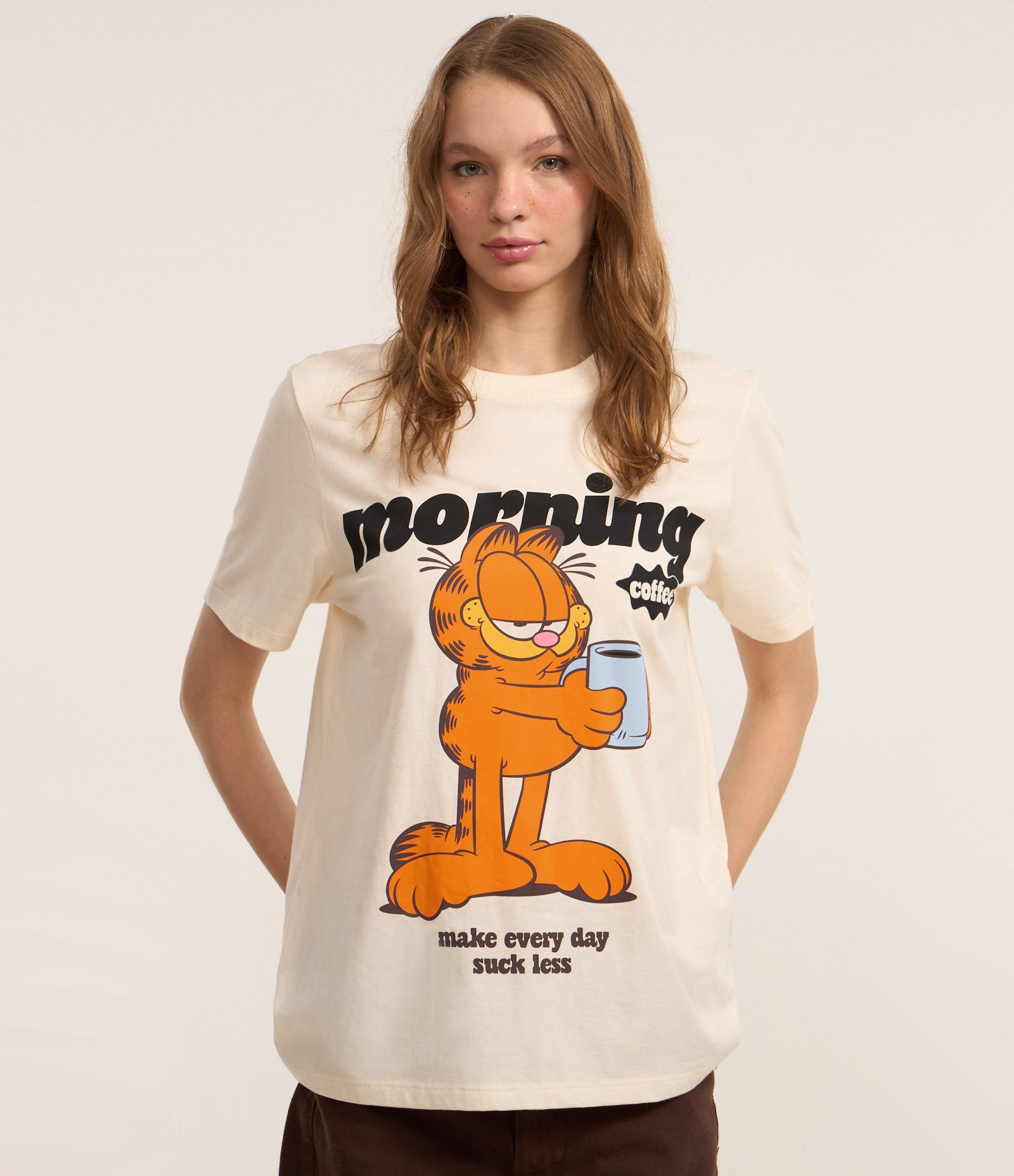 Camiseta em Algodão com Estampa Garfield Off White 3