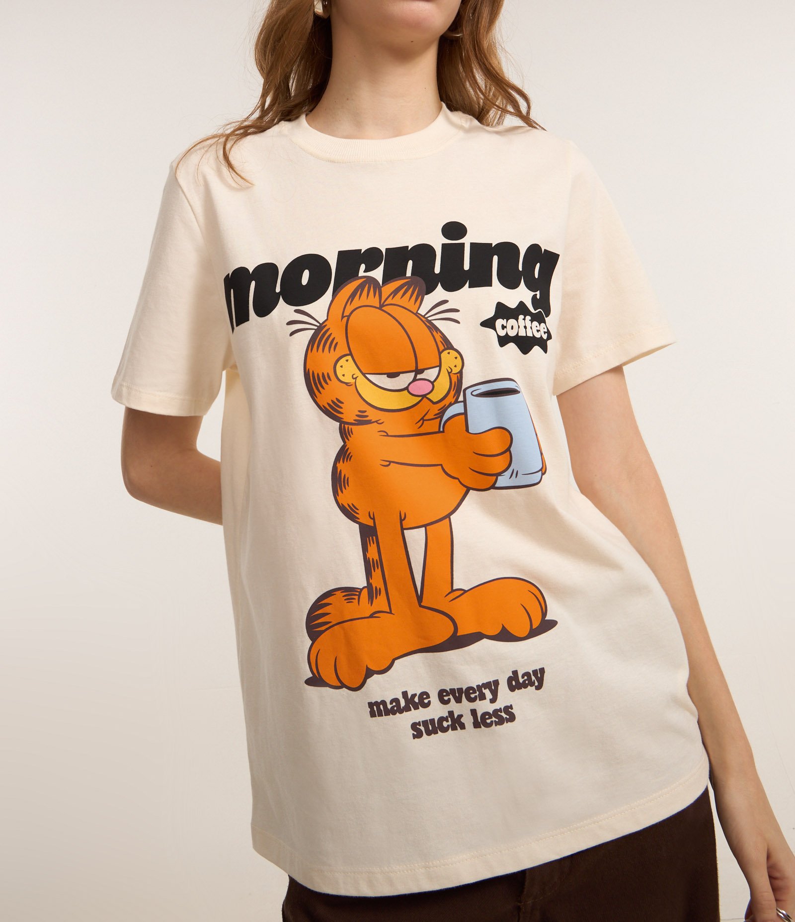 Camiseta em Algodão com Estampa Garfield Off White 4
