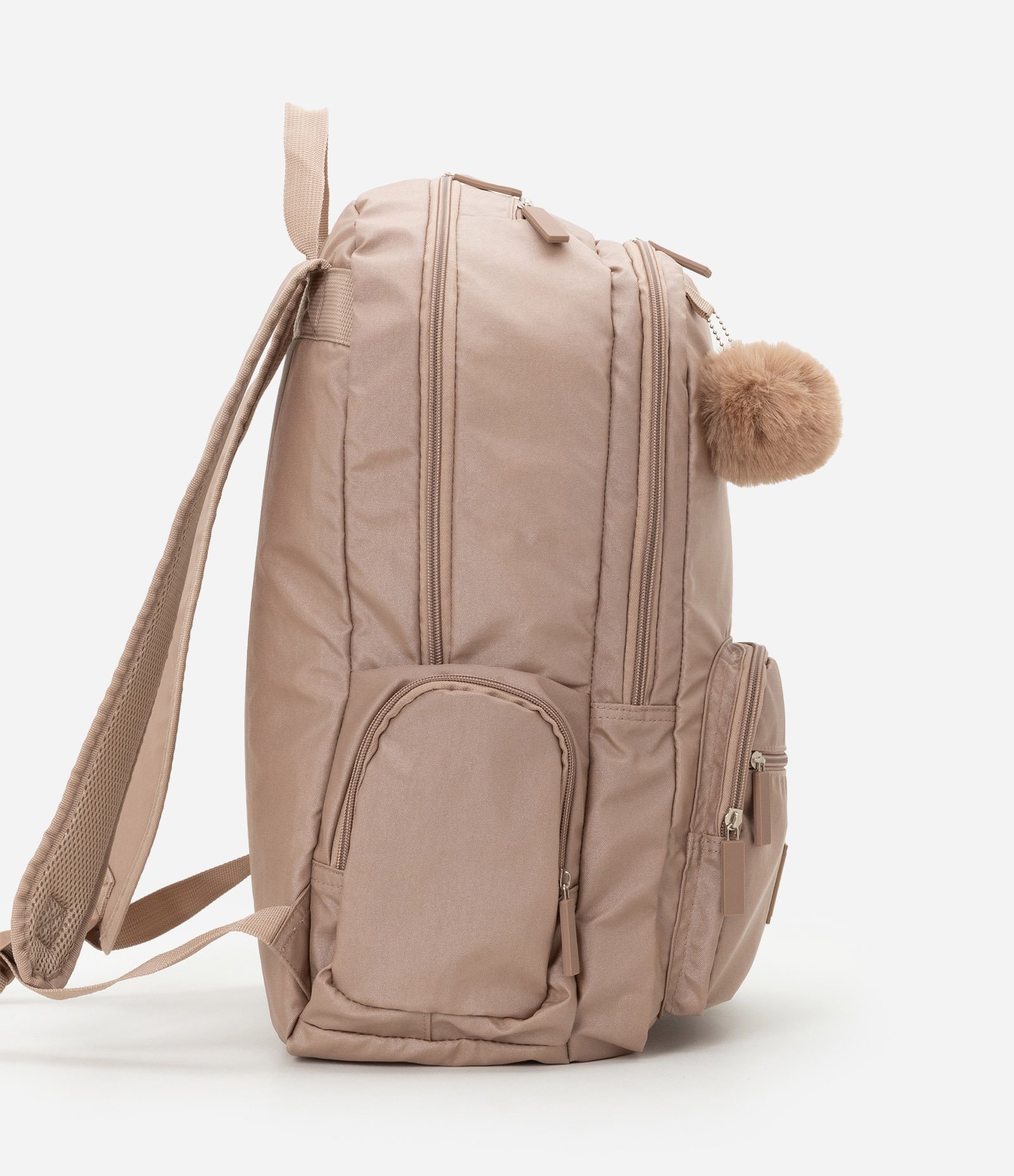 Mochila em Polimaida com Bolso Frontal e Pompom Rosa 2