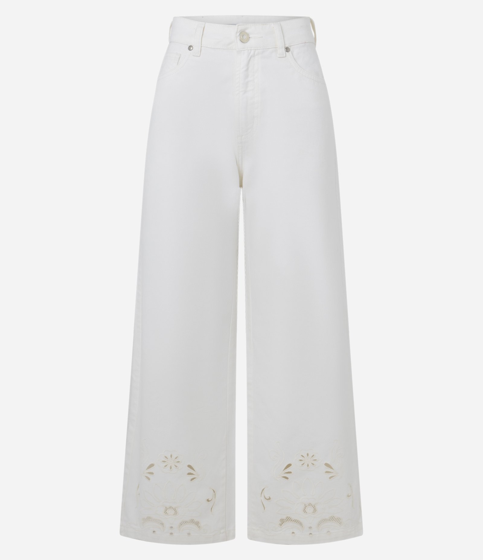 Calça Wide Leg Cropped em Sarja com Bordado Paisley Off White 6