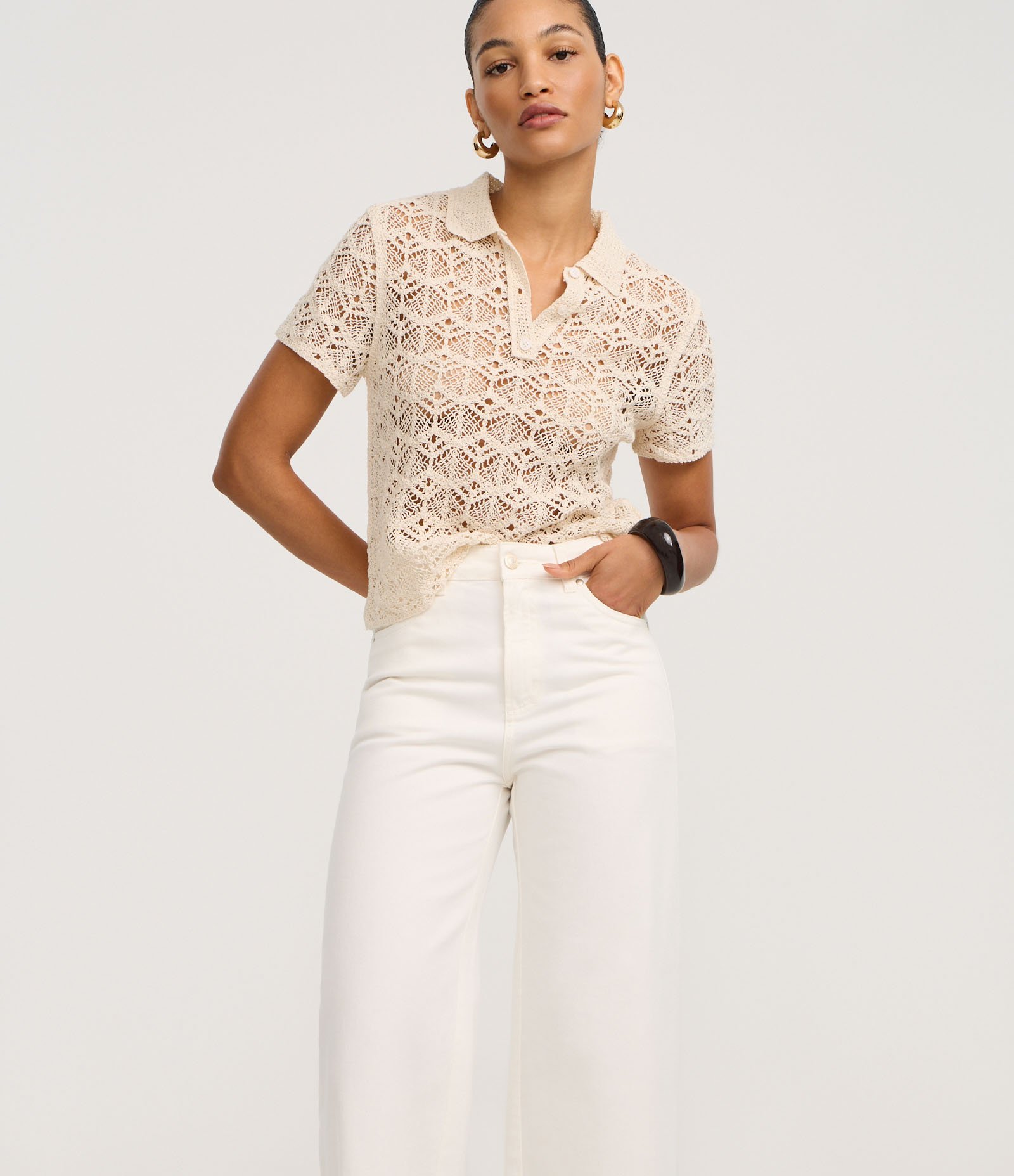 Calça Wide Leg Cropped em Sarja com Bordado Paisley Off White 2