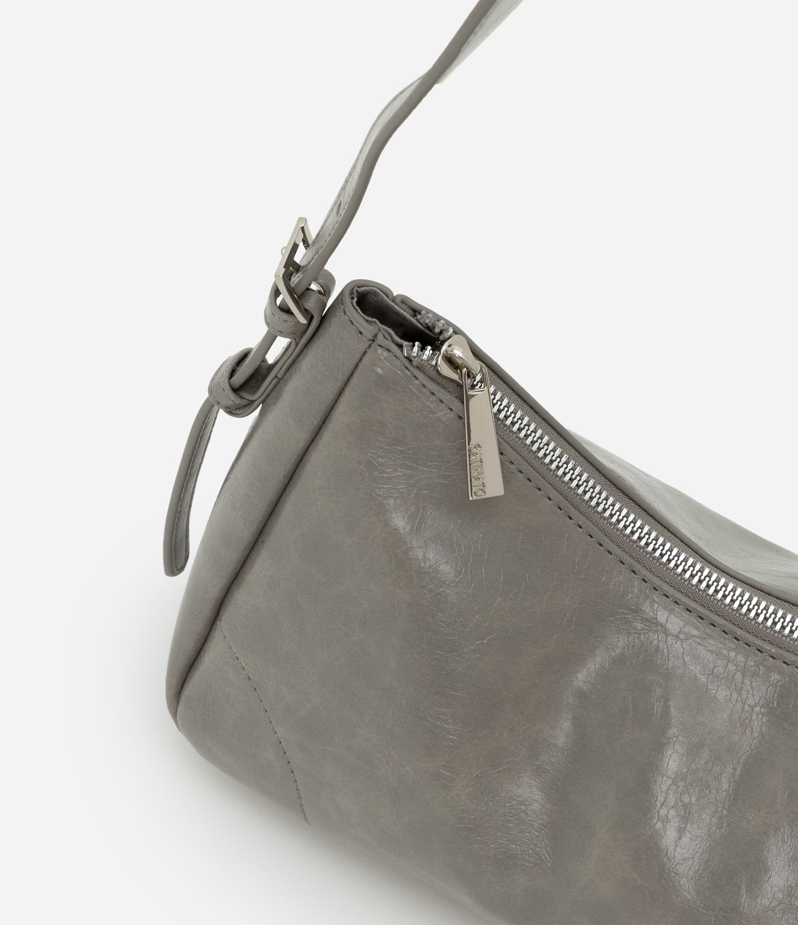 Bolsa Shoulder em PU com Alça de com Fivela Cinza 5