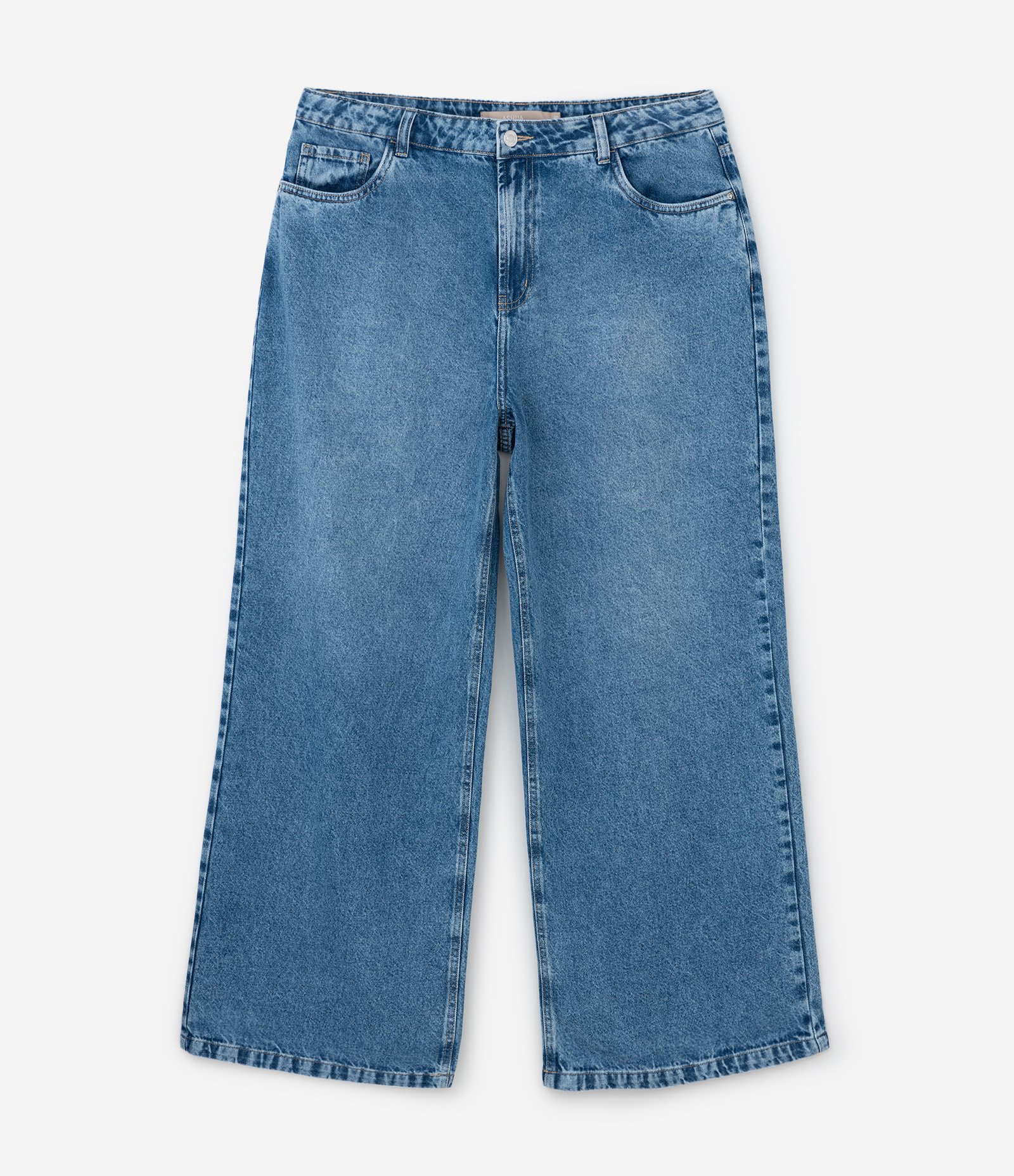 Calça Wide Leg Básica em Jeans Curve & Plus Size Azul 6