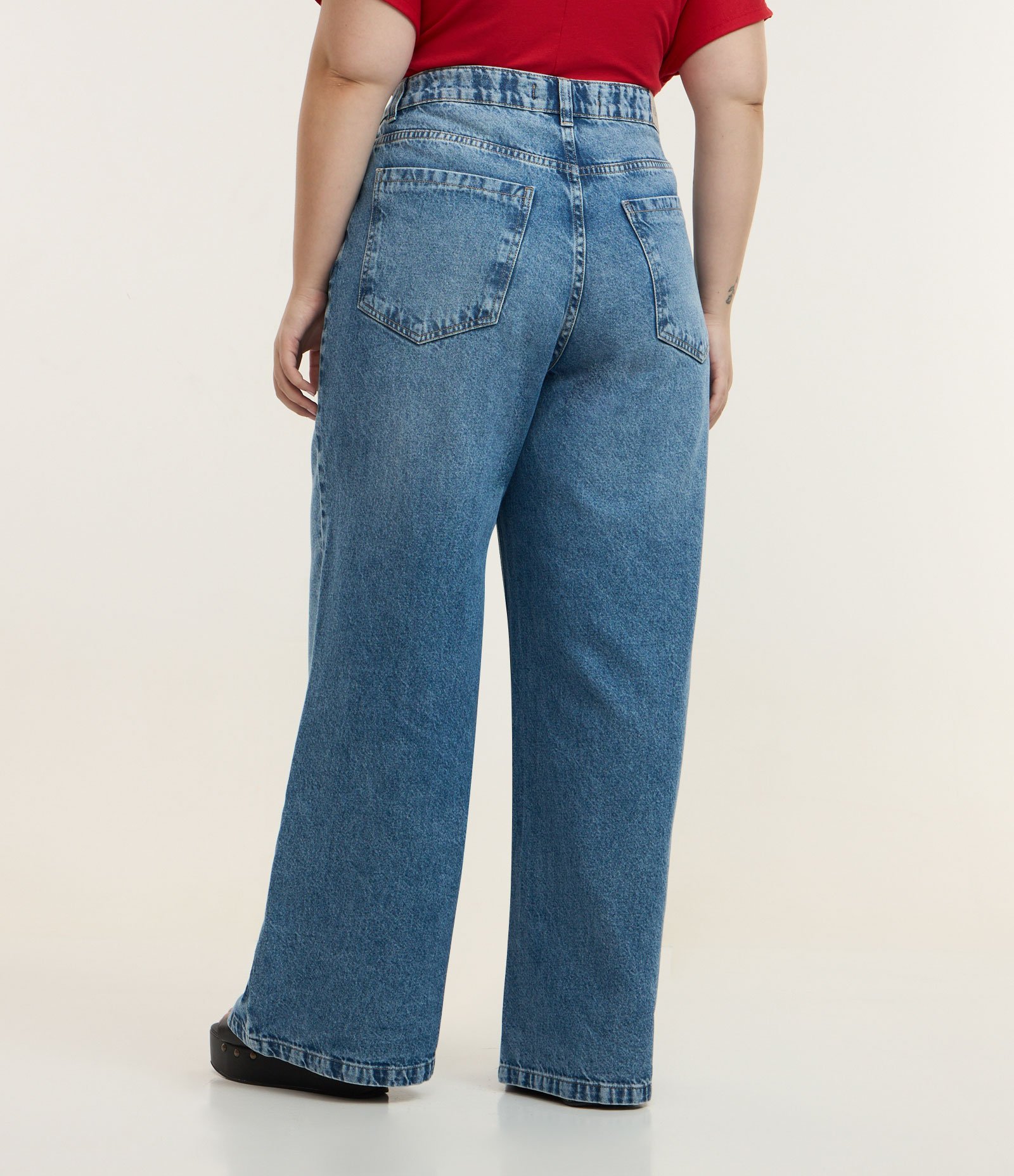 Calça Wide Leg Básica em Jeans Curve & Plus Size Azul 5