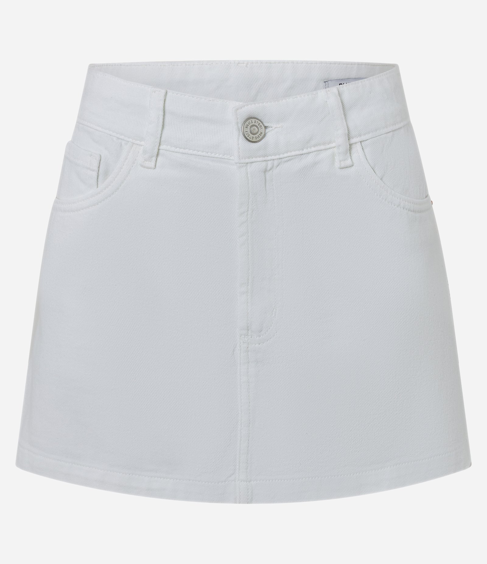 Minissaia em Sarja com Cintura Média e Bolsos Branco 1