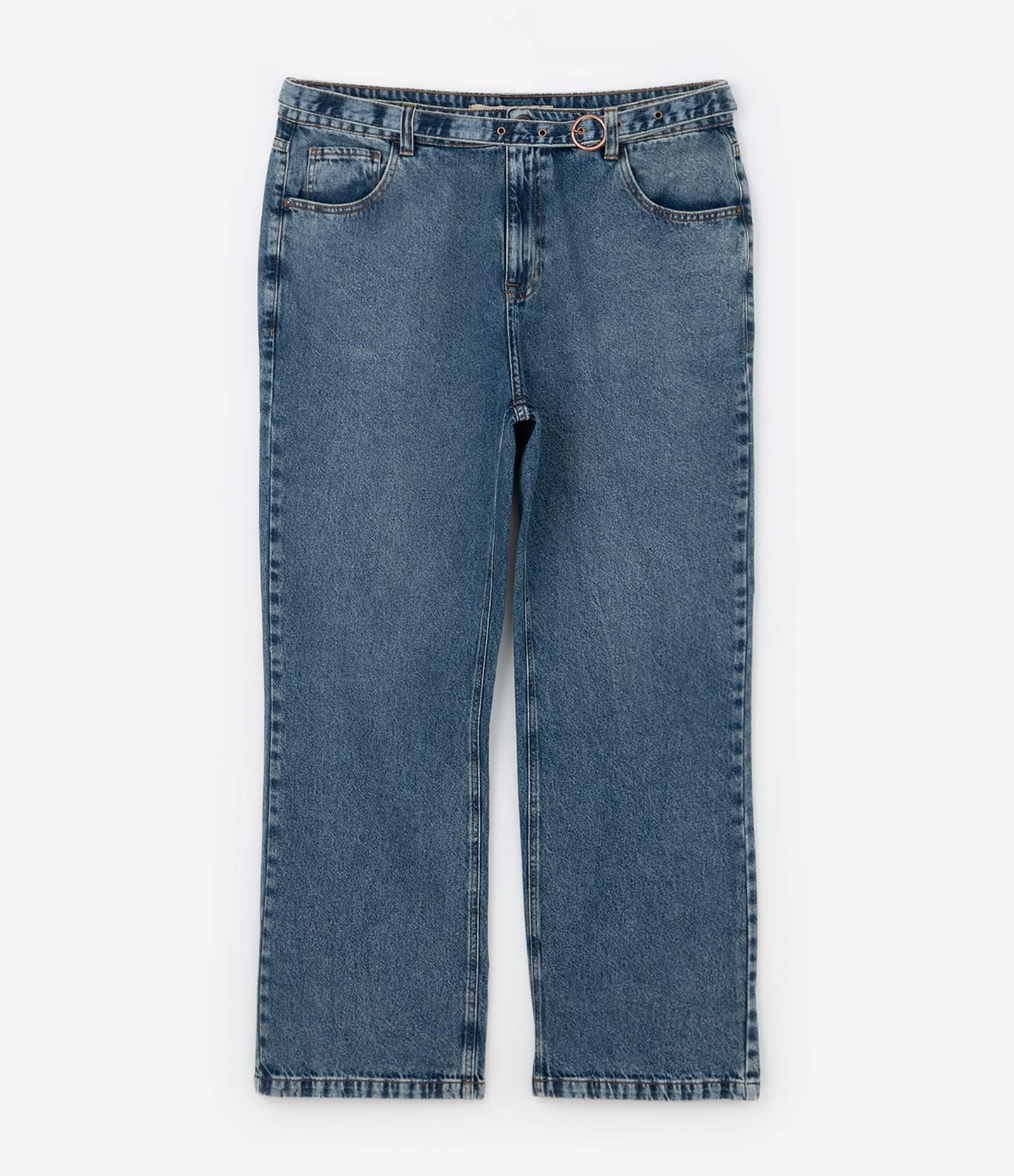 Calça Reta em Jeans com Cinto Curve & Plus Size Azul 5
