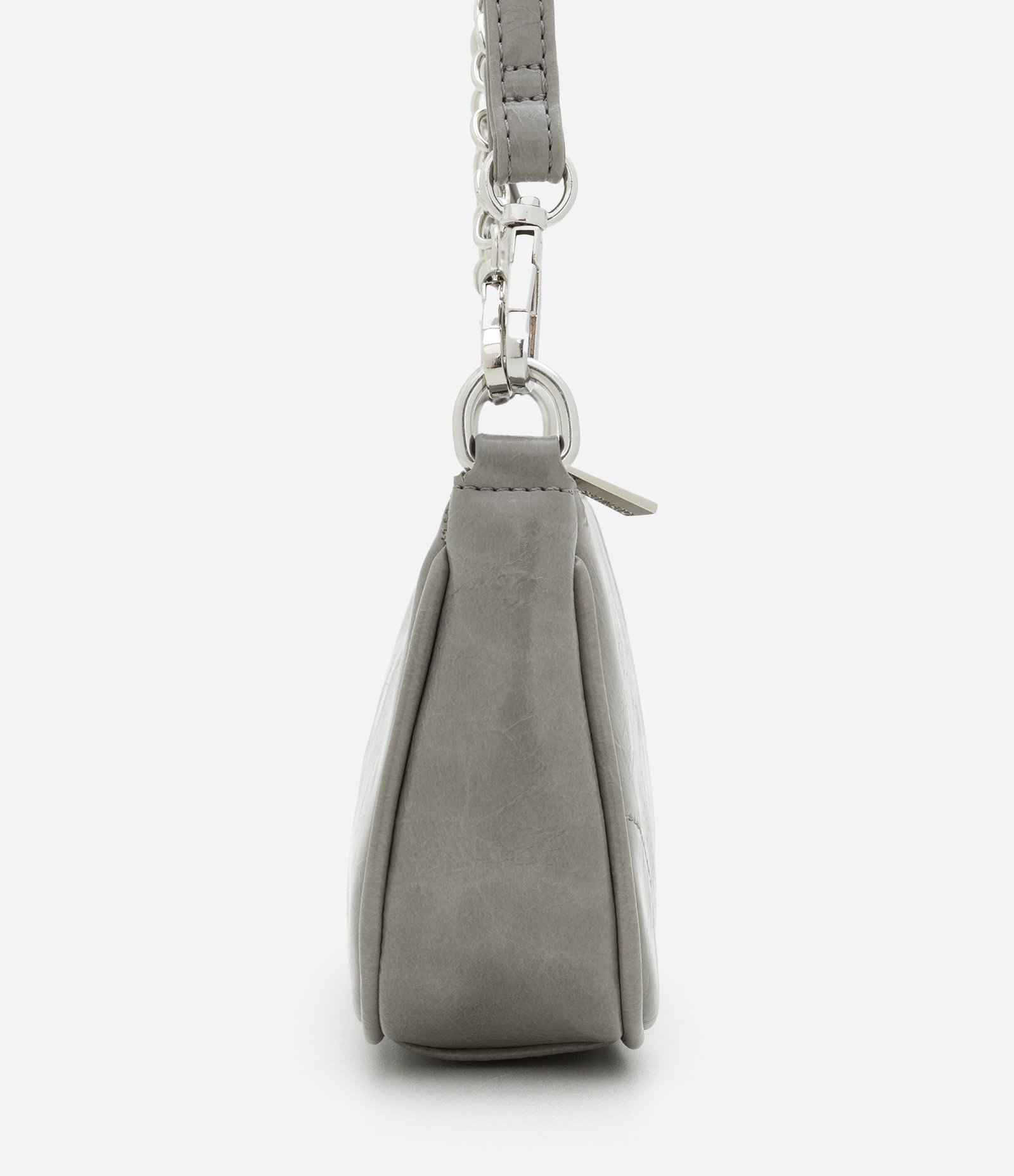 Bolsa Baguete Pequena com Alça Curta de Corrente e Longa Removível Cinza 2