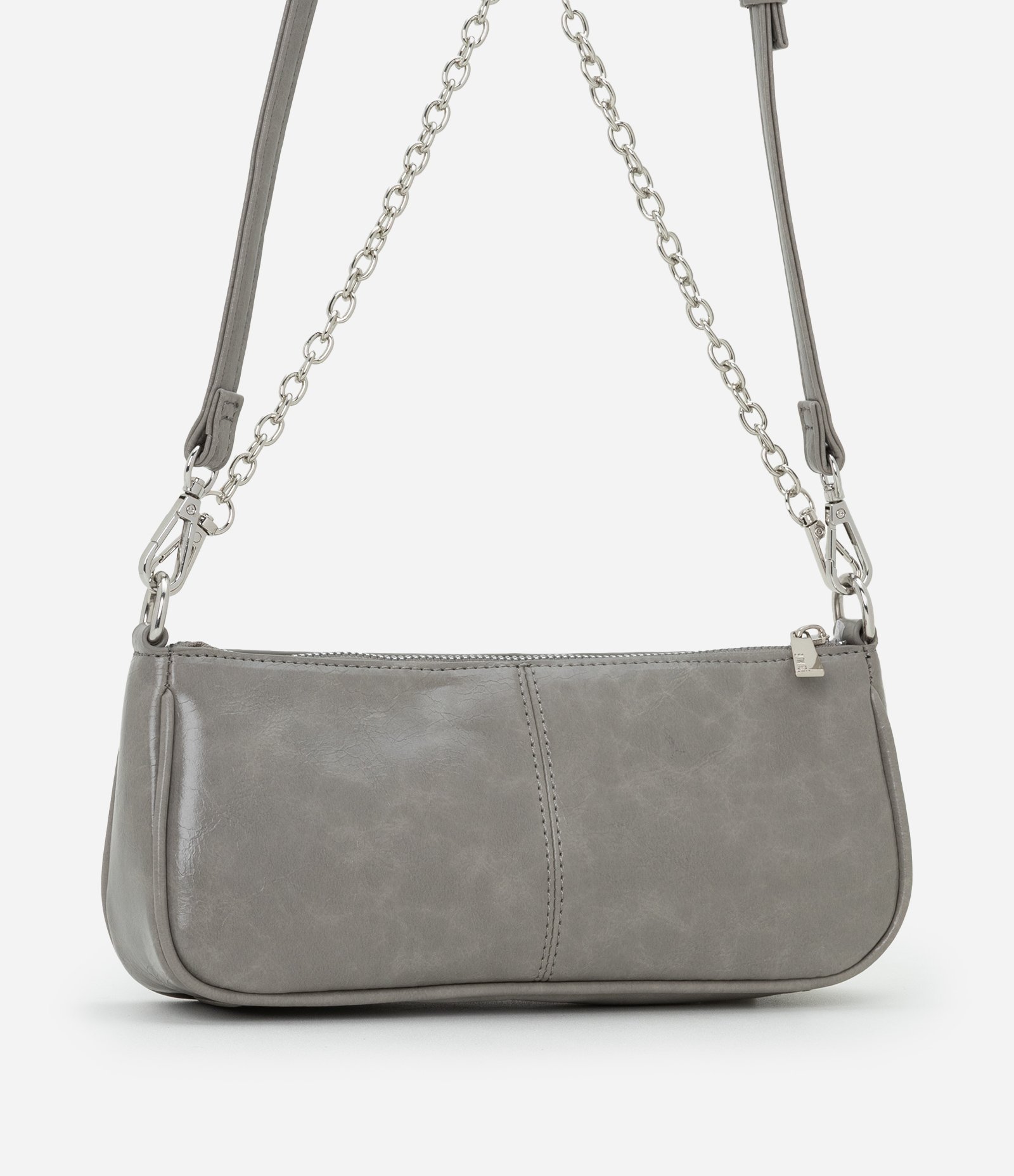 Bolsa Baguete Pequena com Alça Curta de Corrente e Longa Removível Cinza 3