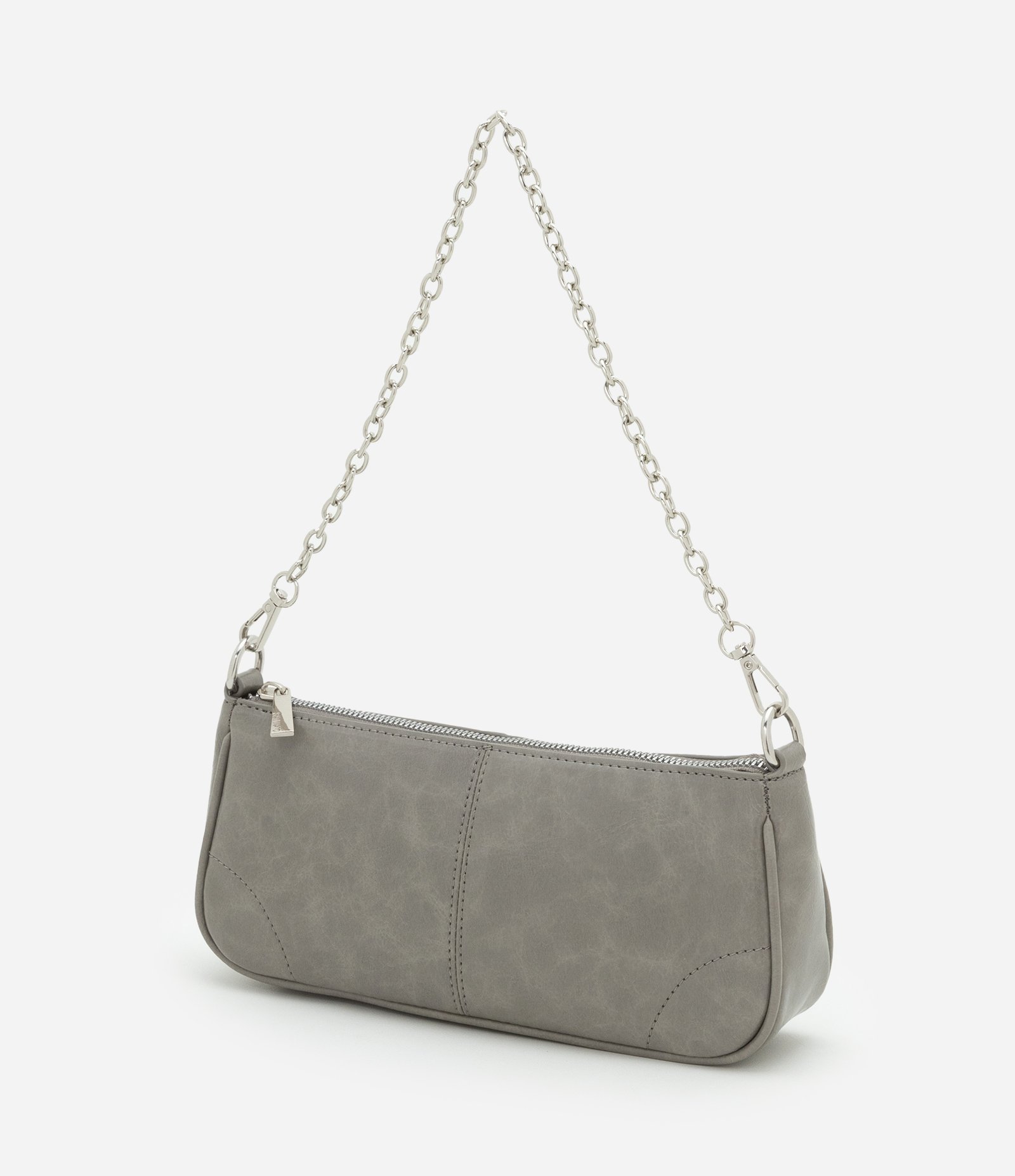 Bolsa Baguete Pequena com Alça Curta de Corrente e Longa Removível Cinza 4