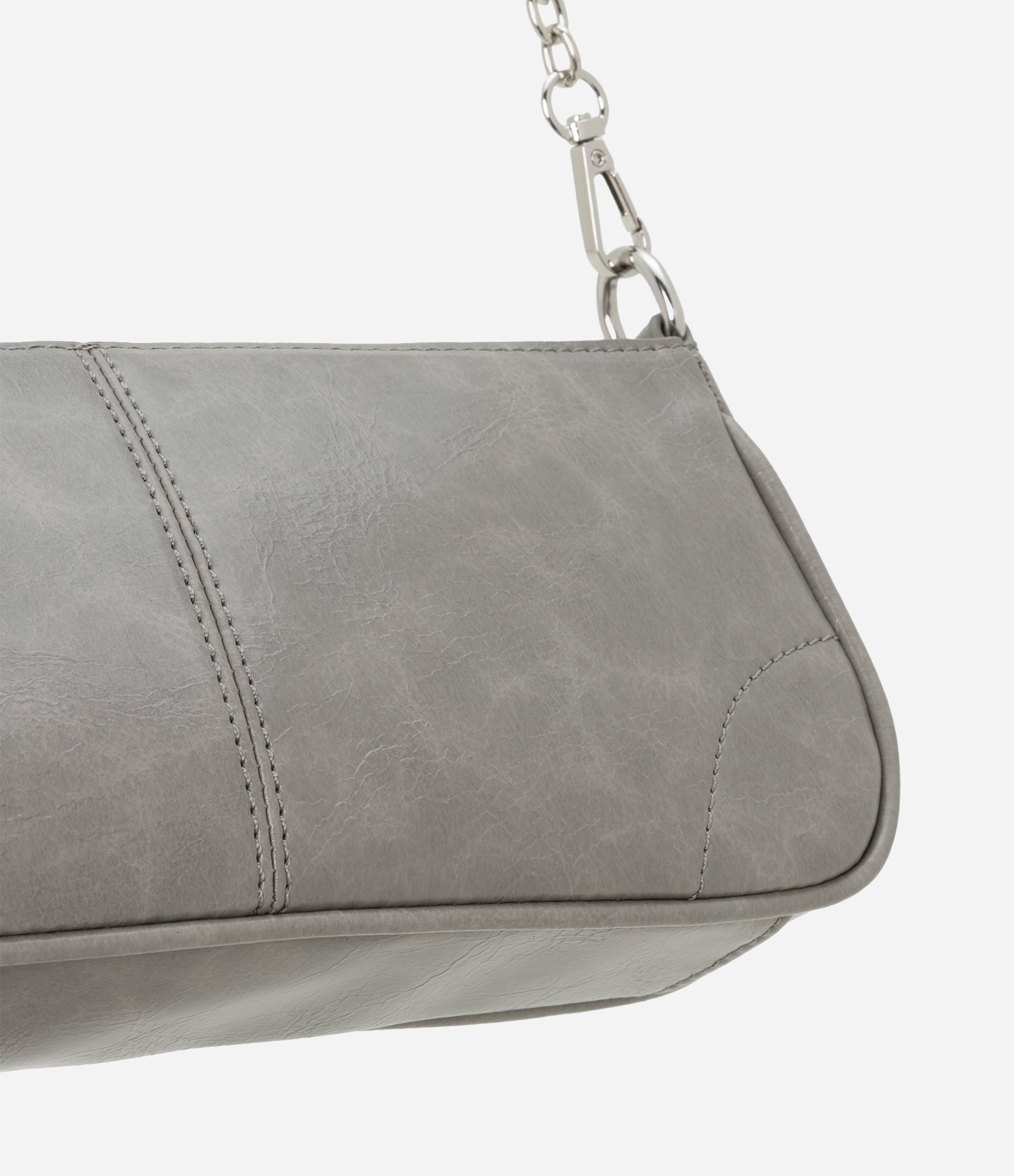 Bolsa Baguete Pequena com Alça Curta de Corrente e Longa Removível Cinza 5