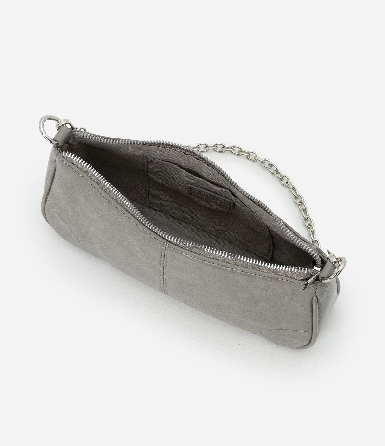 Bolsa Baguete Pequena com Alça Curta de Corrente e Longa Removível Cinza 6