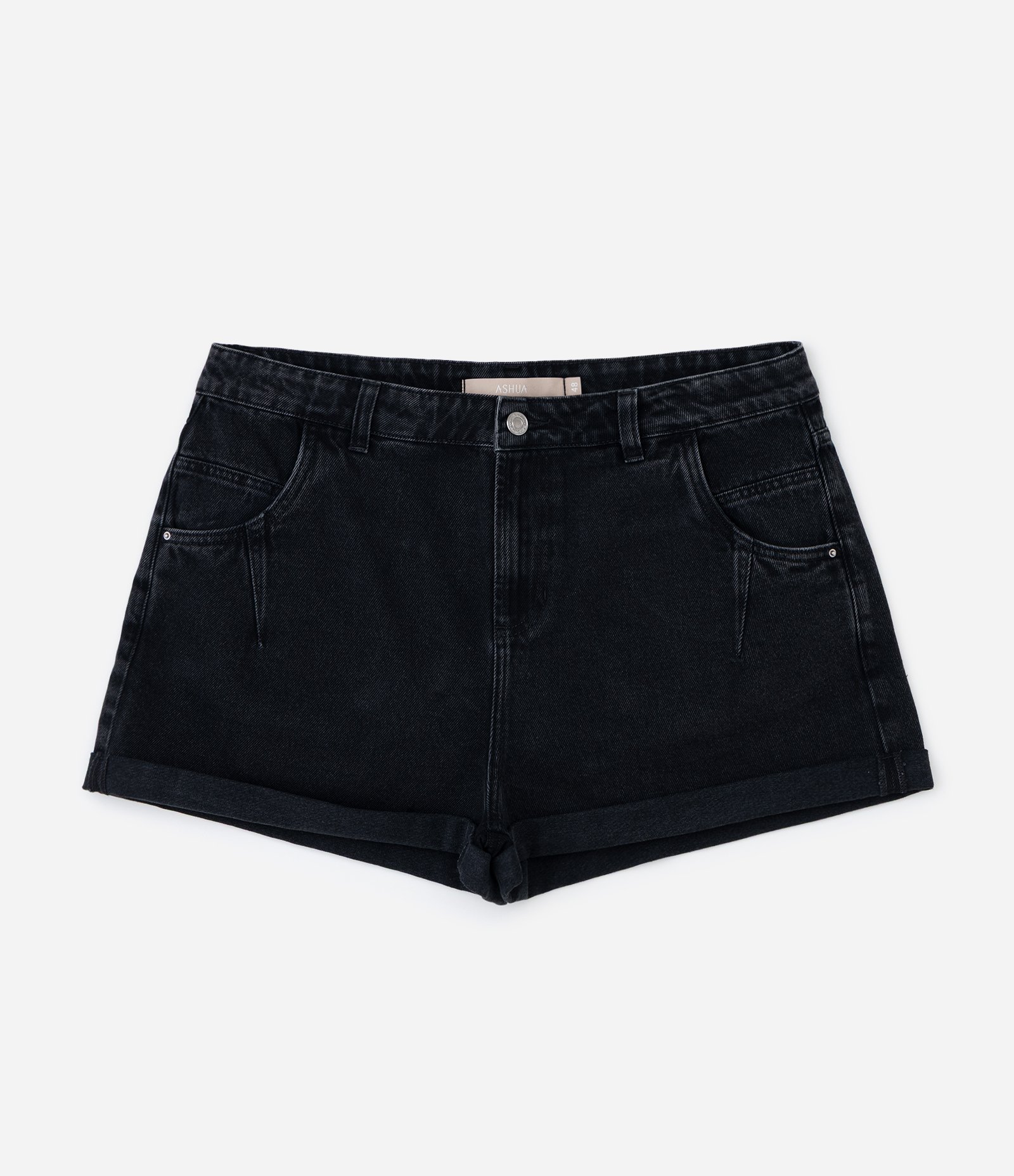 Short Mom em Jeans com Barra Dobrada Curve & Plus Size Preto 1