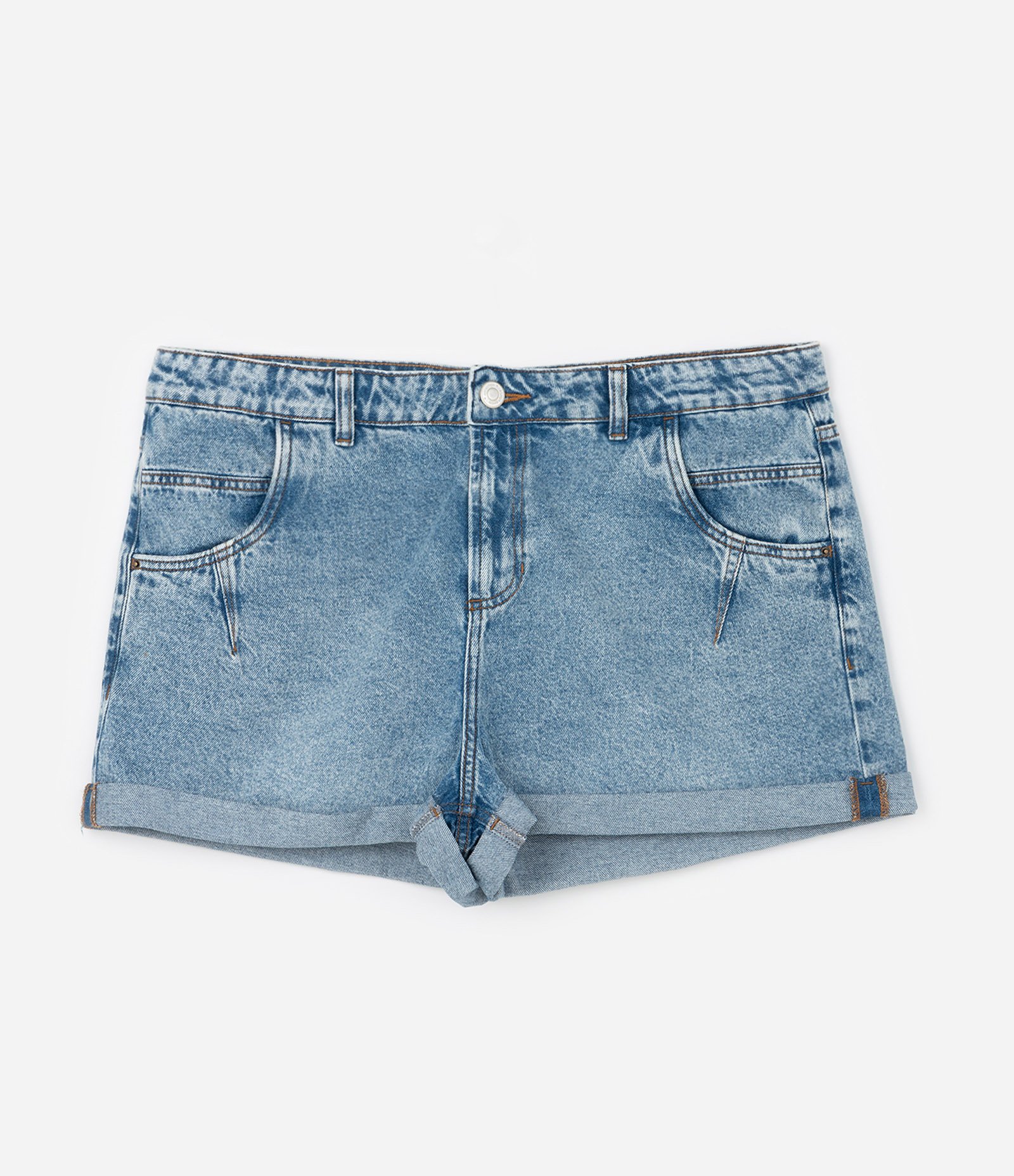 Short Mom em Jeans com Recorte e Barra Dobrada Curve & Plus Size Azul Claro 6