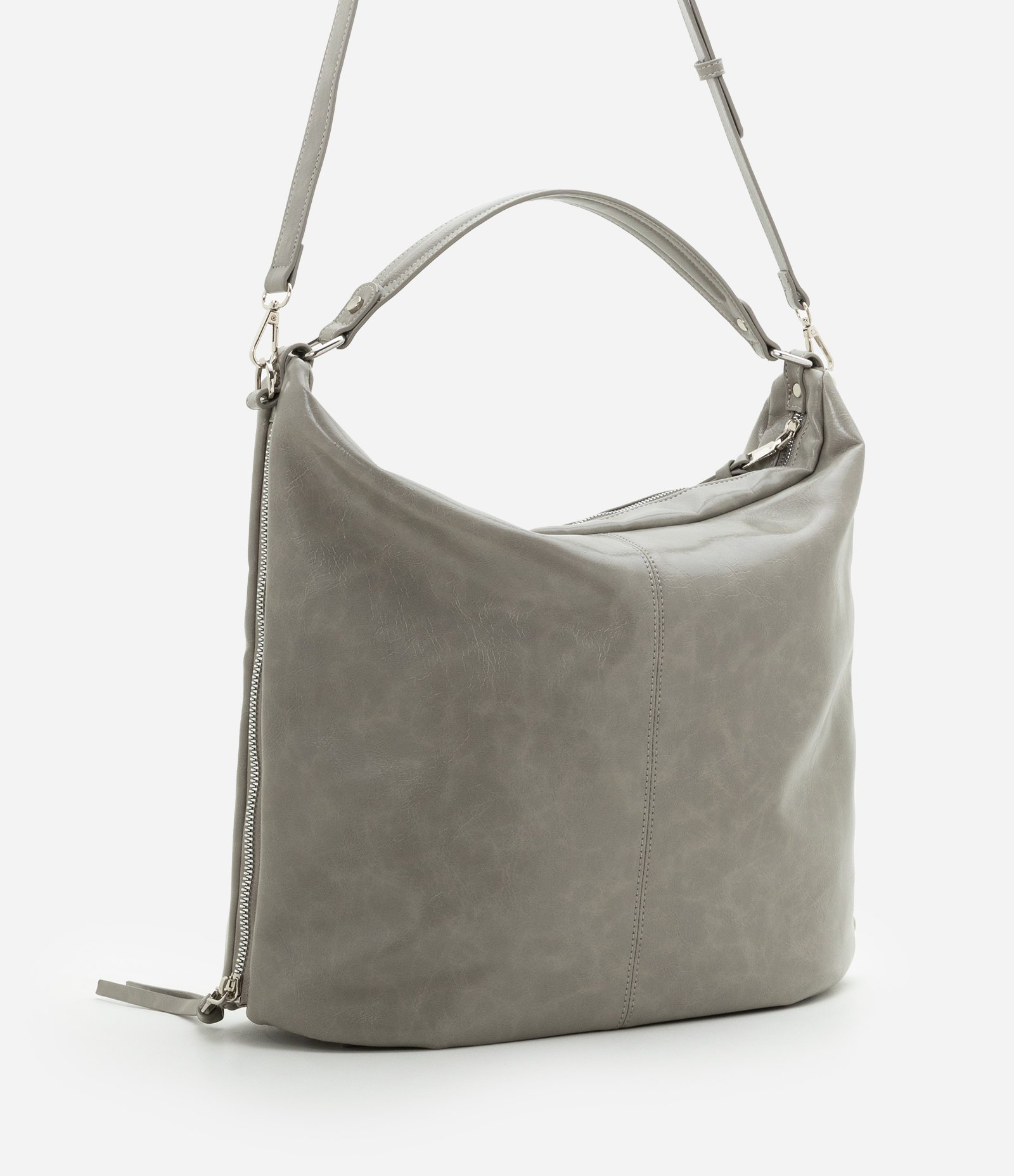 Bolsa Hobo Grande Desestruturada com Alças Duplas Cinza 2