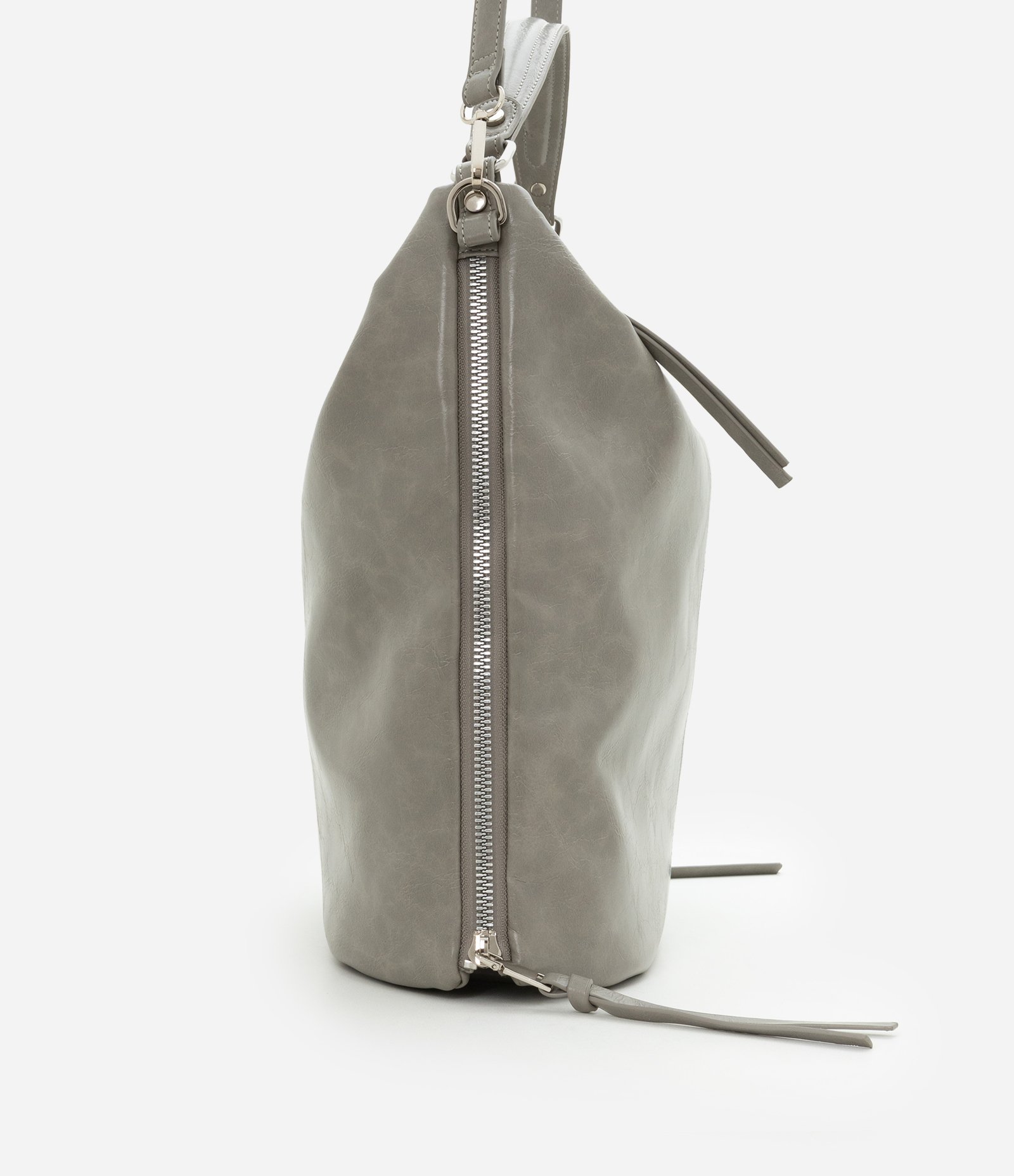 Bolsa Hobo Grande Desestruturada com Alças Duplas Cinza 3
