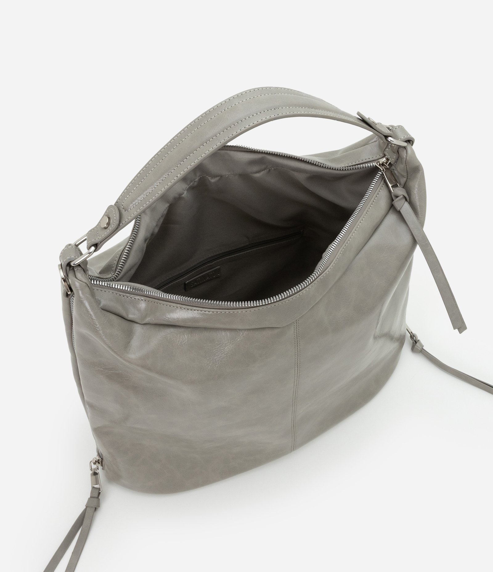 Bolsa Hobo Grande Desestruturada com Alças Duplas Cinza 4