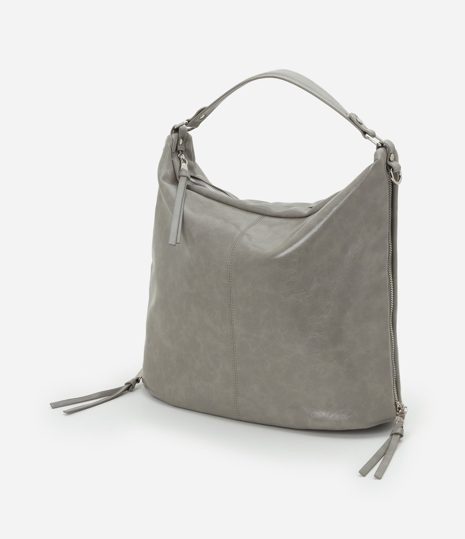 Bolsa Hobo Grande Desestruturada com Alças Duplas Cinza 6