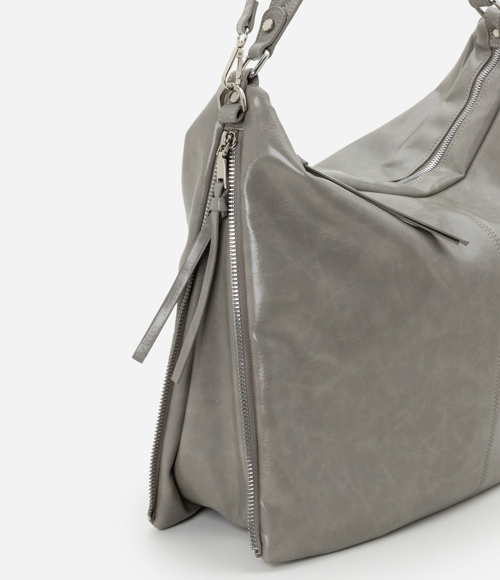 Bolsa Hobo Grande Desestruturada com Alças Duplas Cinza 7