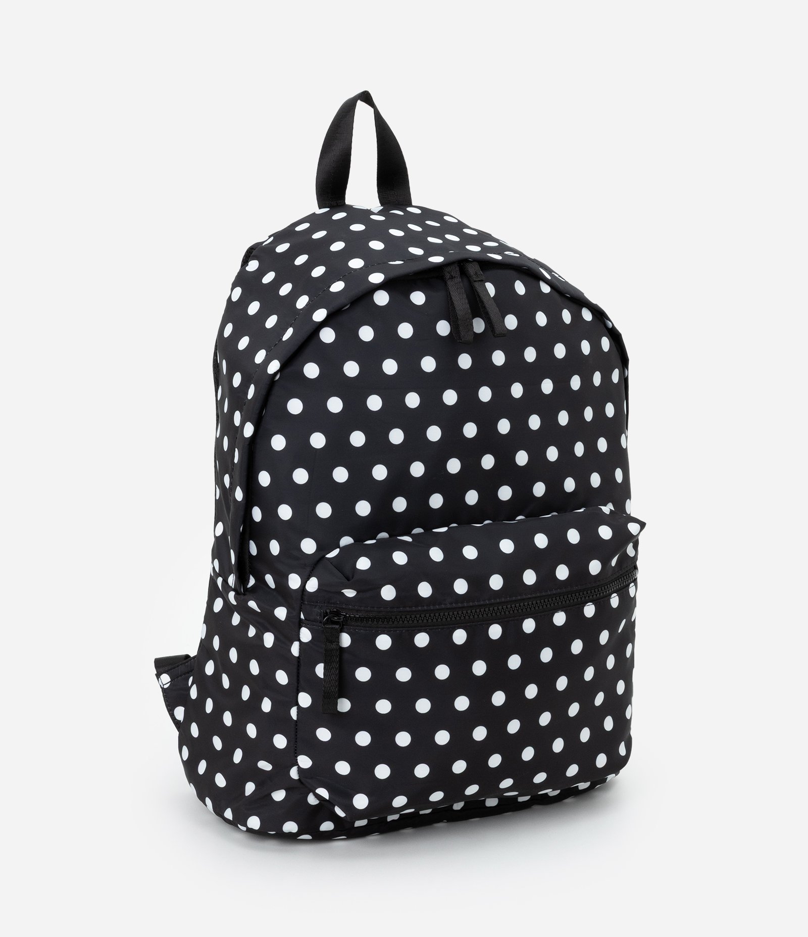 Mochila em PU com Estampa em Bolinhas com Bolsos Frontal e Lateral Preto 1