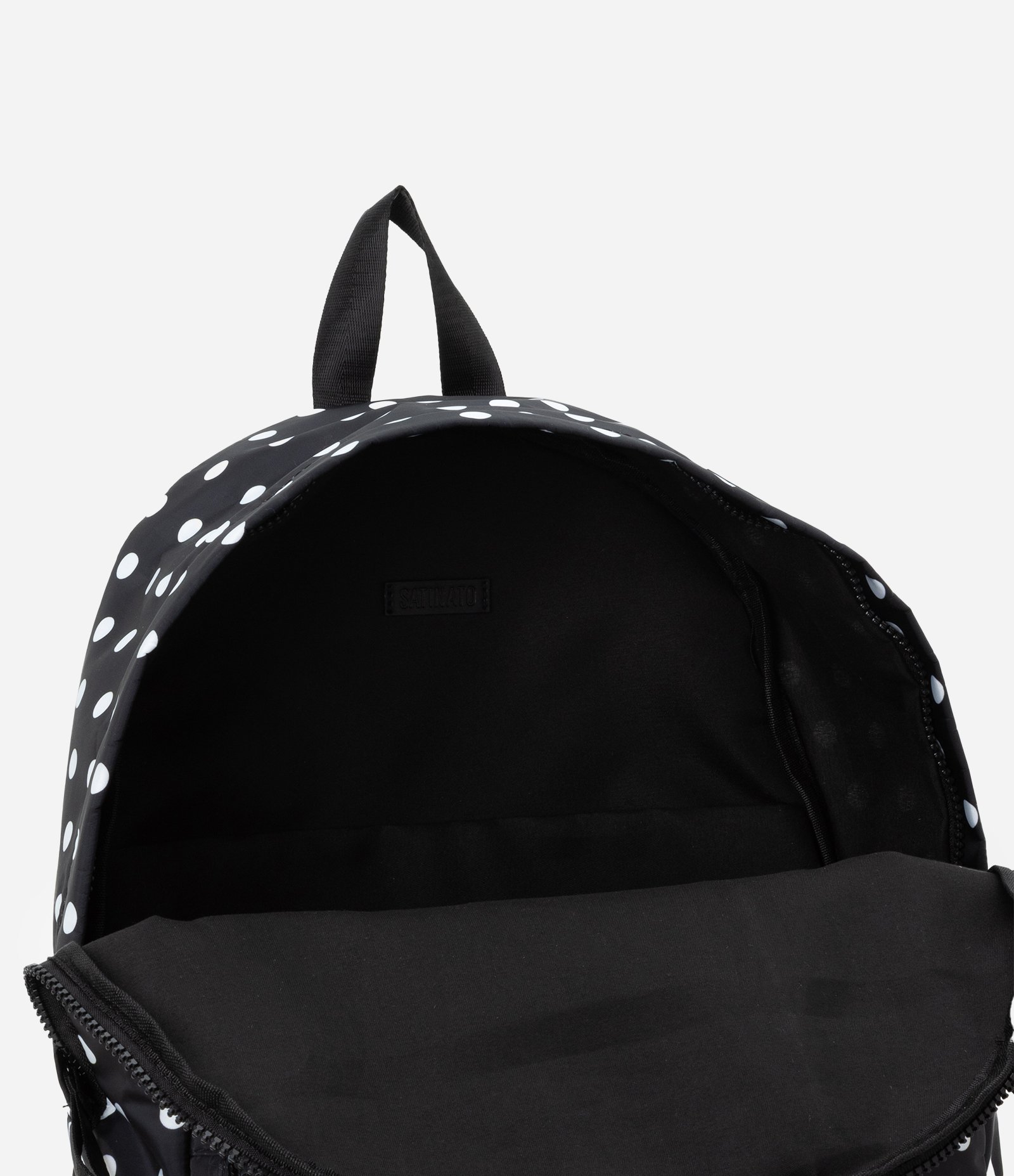 Mochila em PU com Estampa em Bolinhas com Bolsos Frontal e Lateral Preto 3