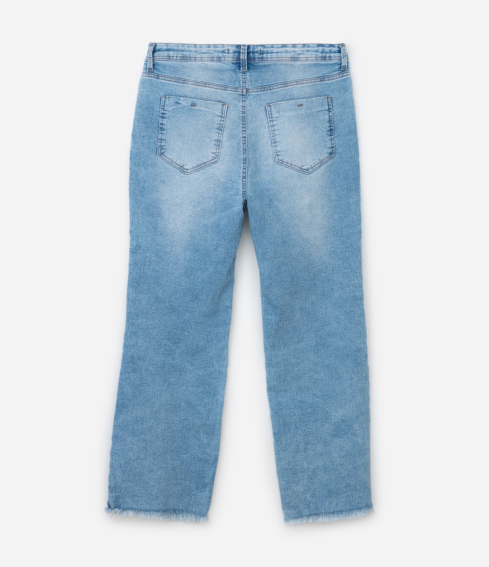 Calça Reta em Jeans com Barra Desfiada Curve & Plus Size Azul 5