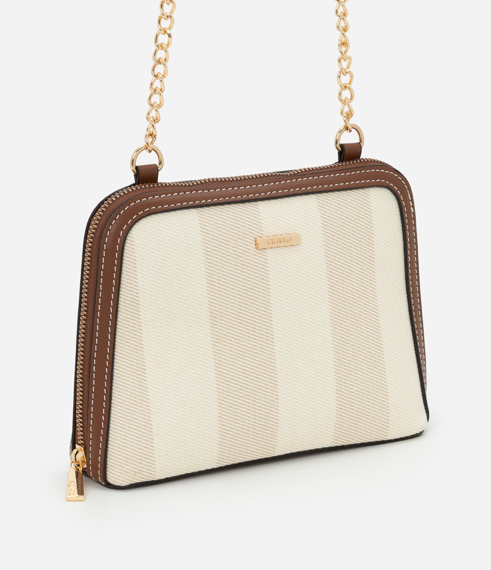 Bolsa Transversal Pequena com Estampa Listrada e Alça de Corrente Off White 2