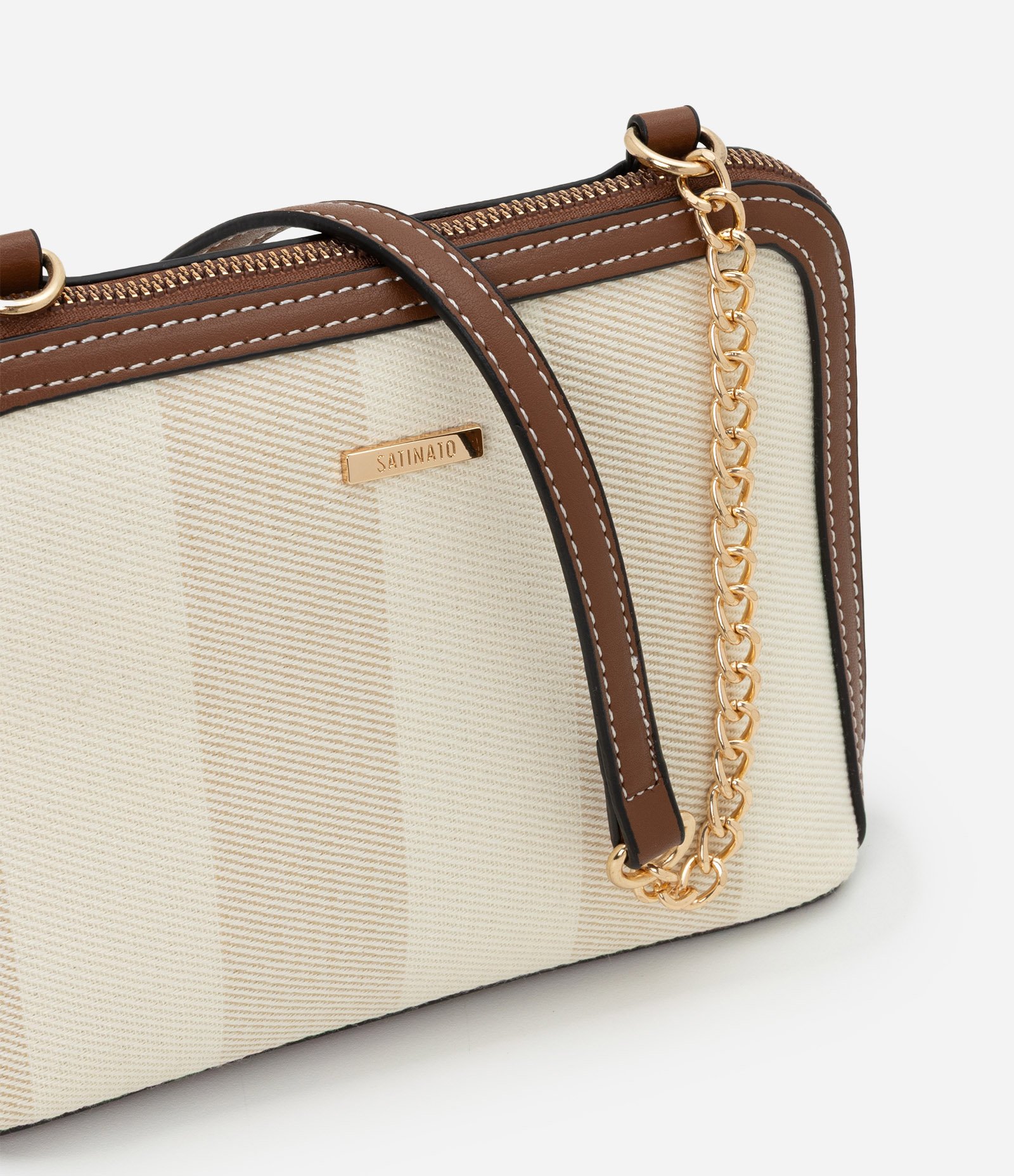 Bolsa Transversal Pequena com Estampa Listrada e Alça de Corrente Off White 8