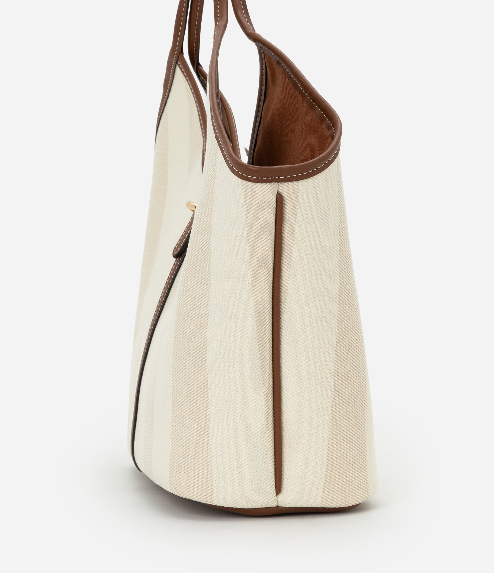 Bolsa Tote Grande em PU com Listras Off White 2