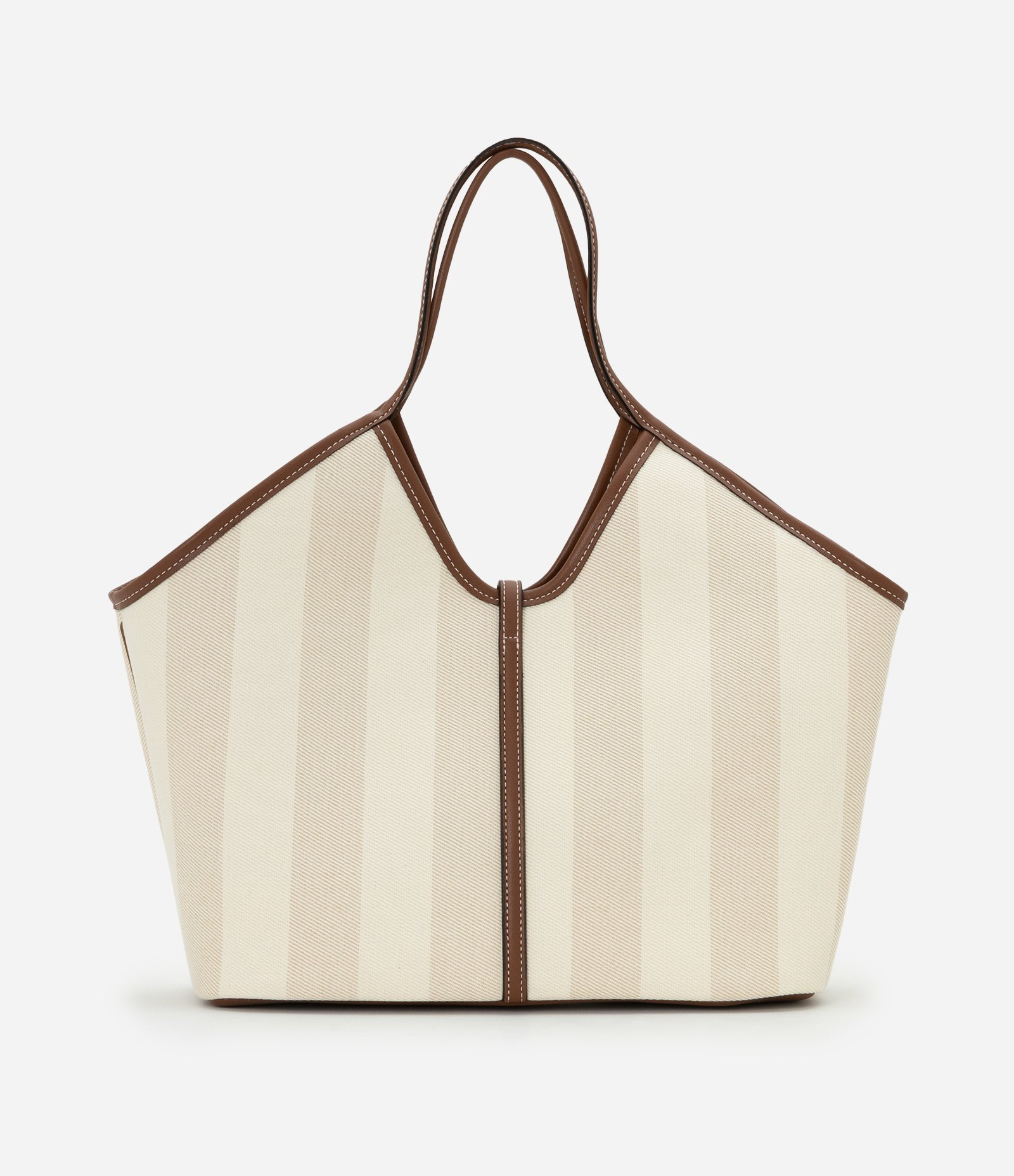 Bolsa Tote Grande em PU com Listras Off White 3