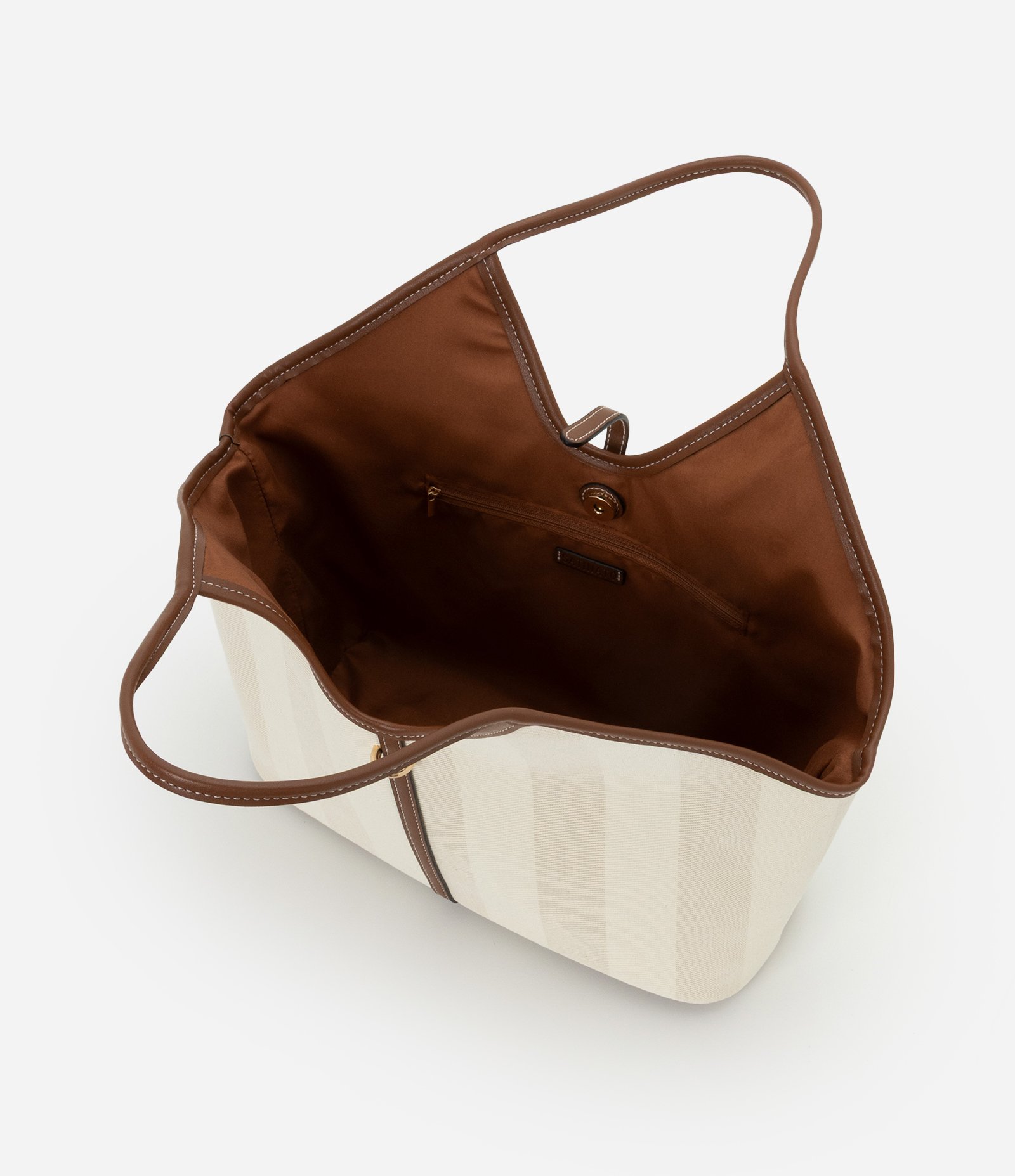 Bolsa Tote Grande em PU com Listras Off White 4