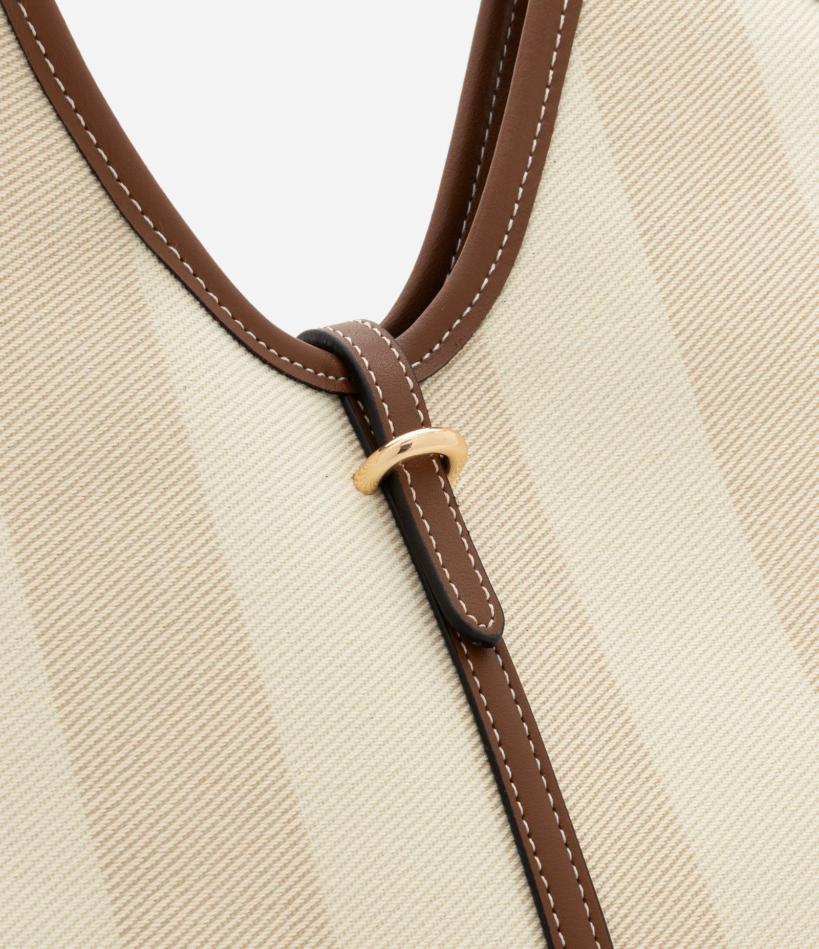 Bolsa Tote Grande em PU com Listras Off White 5