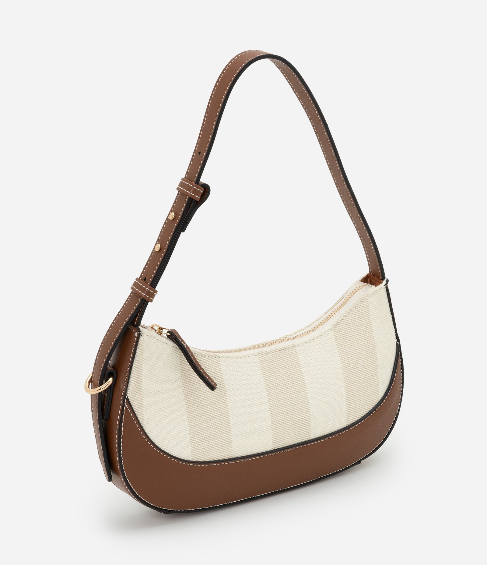 Bolsa Baguete Média com Listras Boho Romântico Off White 1