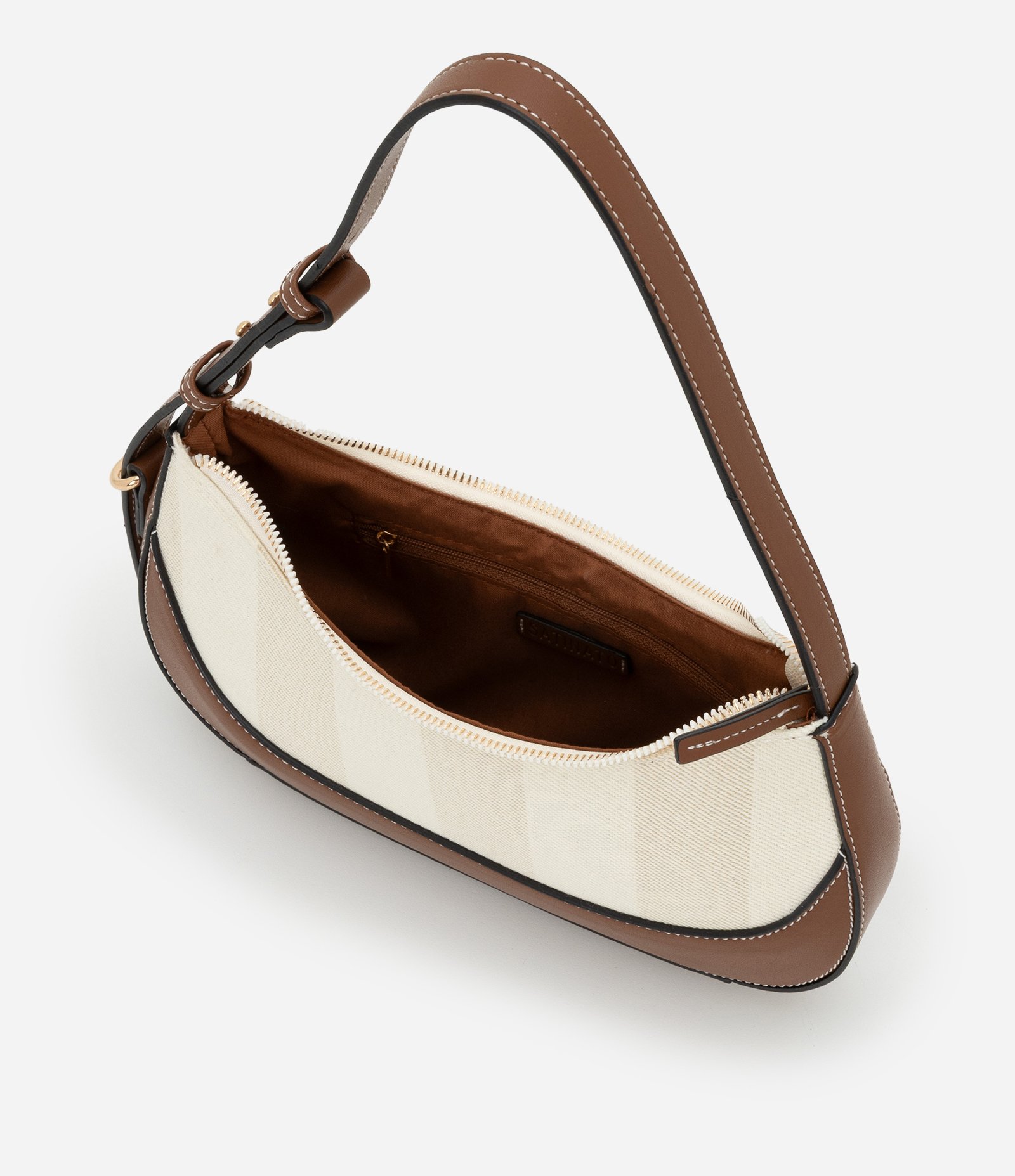 Bolsa Baguete Média com Listras Boho Romântico Off White 5