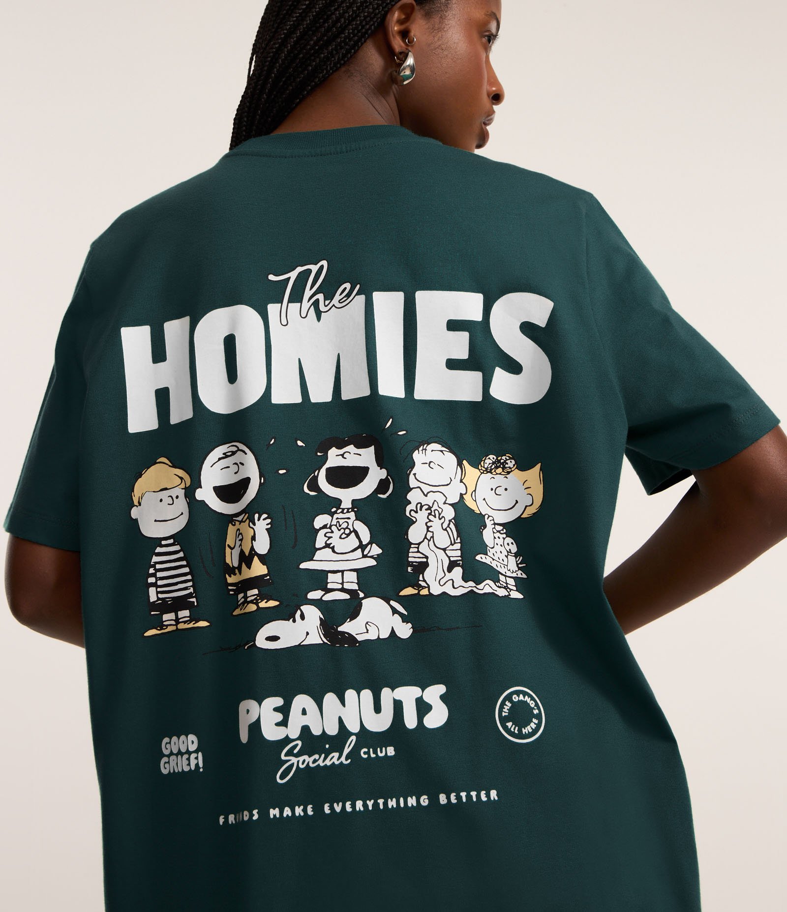 Camiseta T-shirt em Algodão do Snoppy e Amigos Verde 1