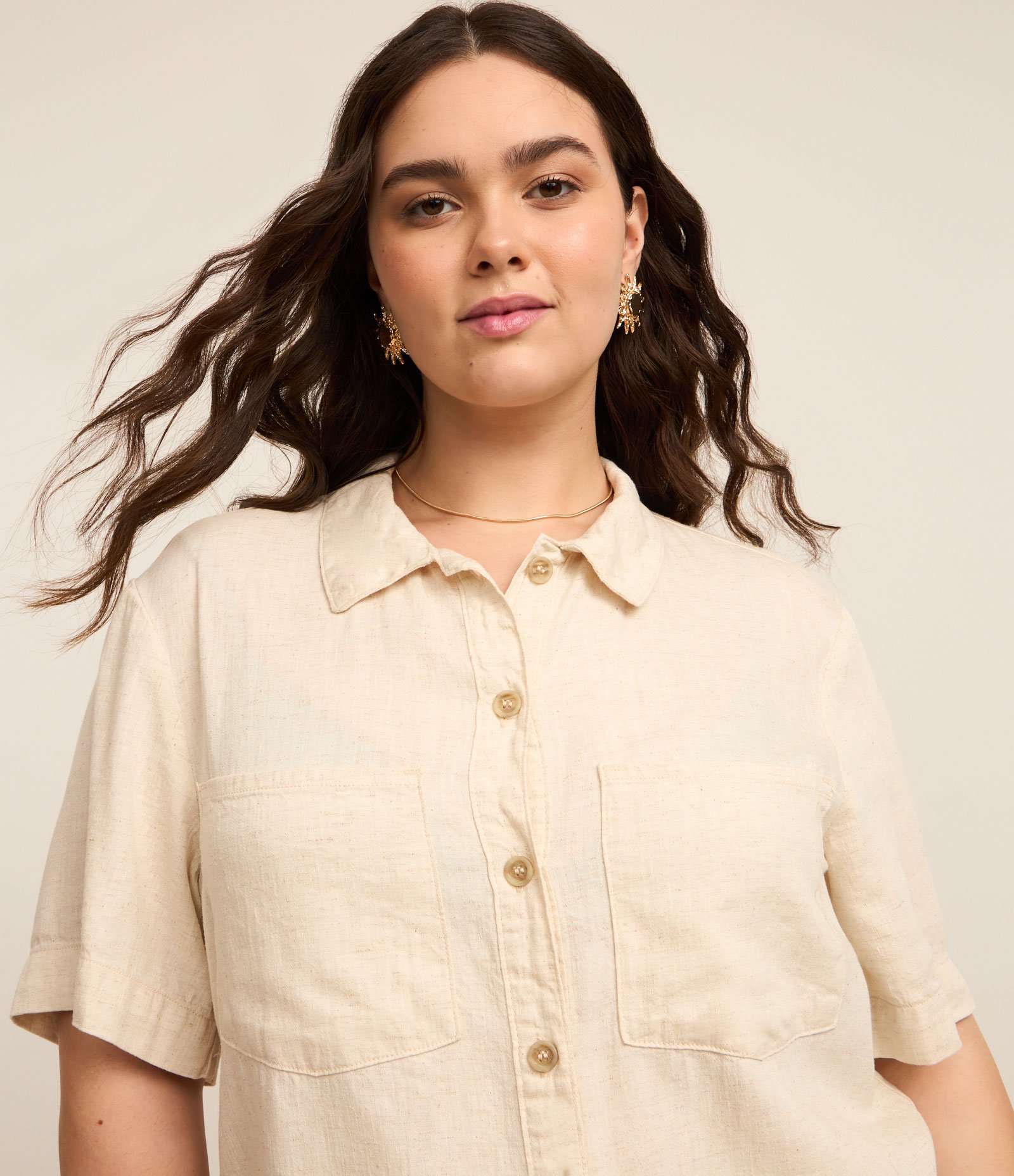 Camisa em Sarja com Bolsos Curve & Plus Size Off White 3
