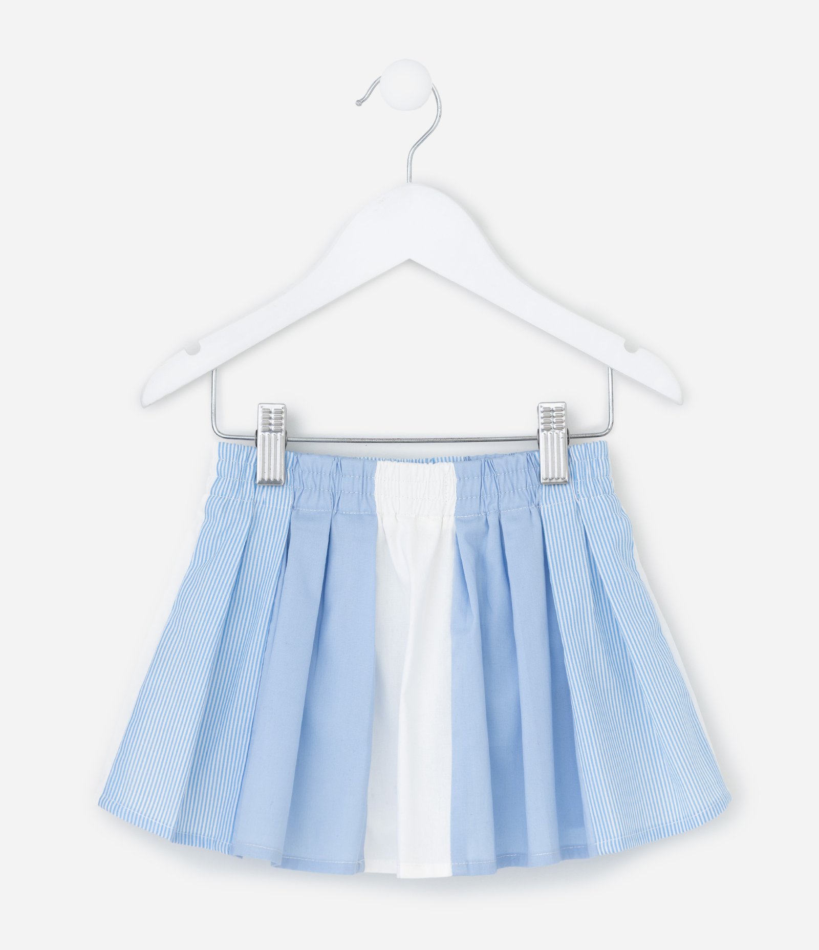 Saia Infantil em Tricoline Plissada com Listras – Tam 1 a 5/6 Anos Azul/Branco 2