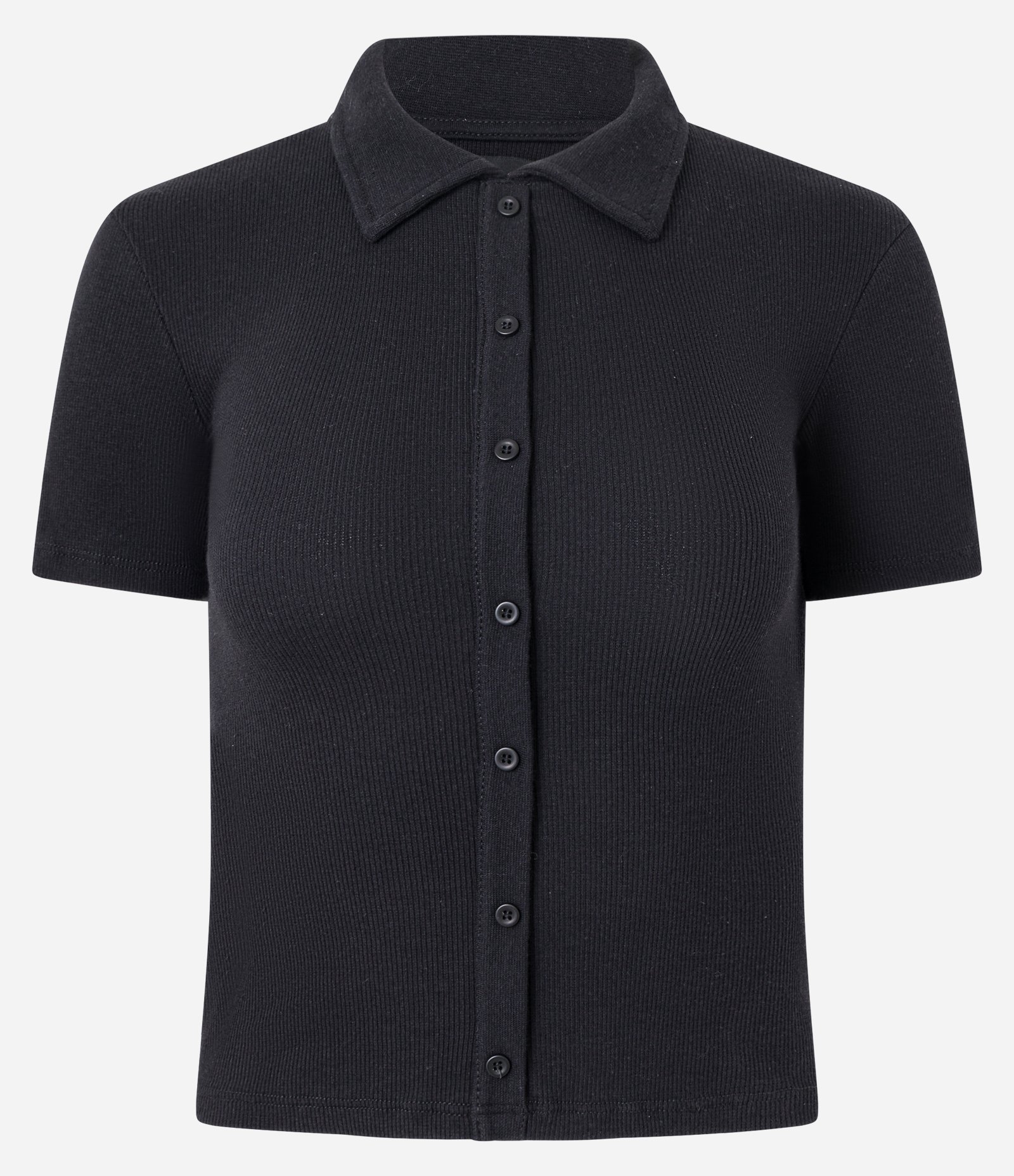 Blusa em Ribana com Gola Polo e Abotoamento Frontal Preto 4