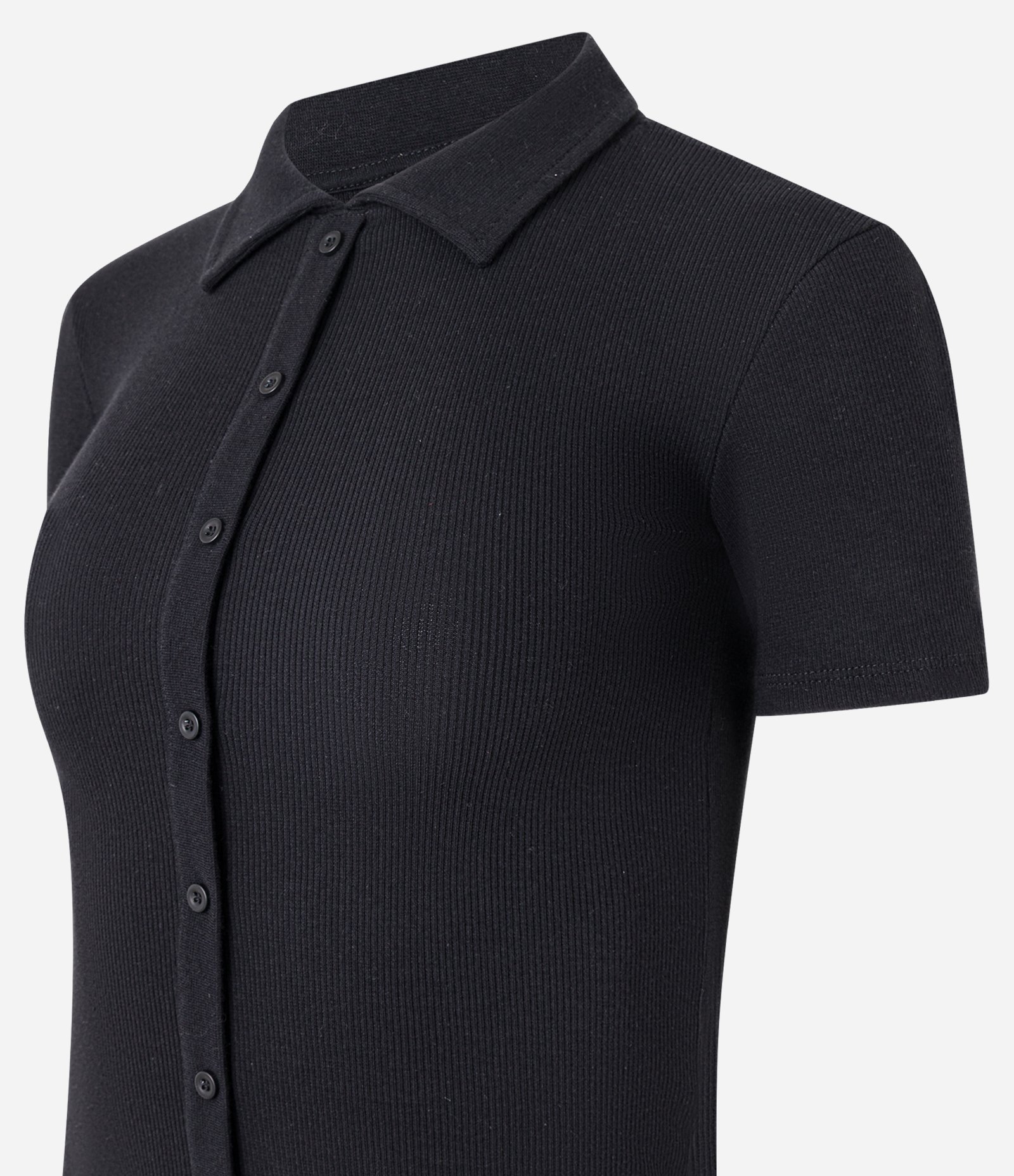 Blusa em Ribana com Gola Polo e Abotoamento Frontal Preto 5