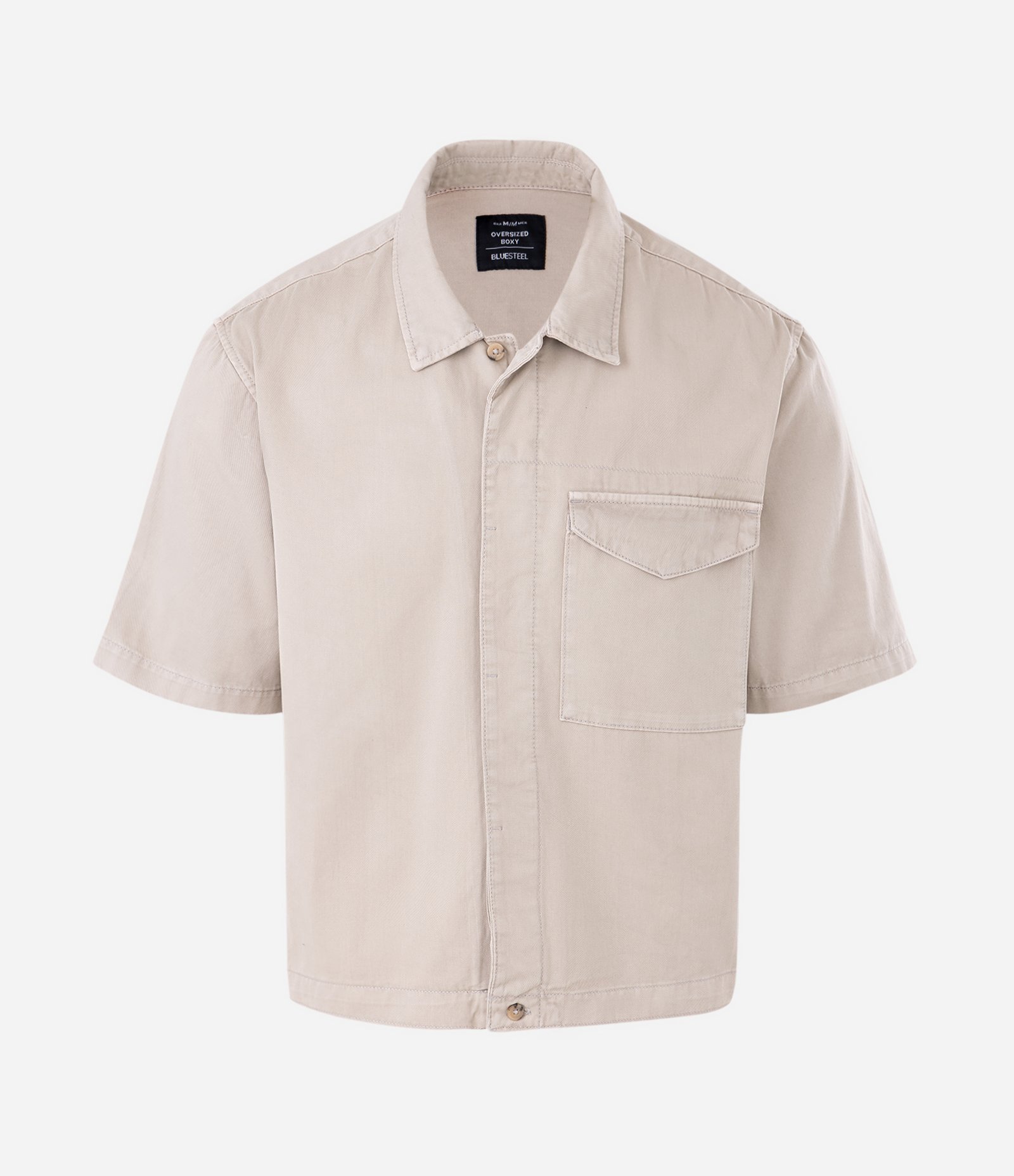 Camisa Overboxy em Sarja com Bolso Envelope Frontal Bege 1